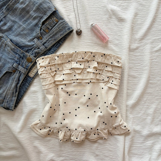 CREAM POLKA DOT TOP (Bust : 28-32, Upper Waist : 23-26)
