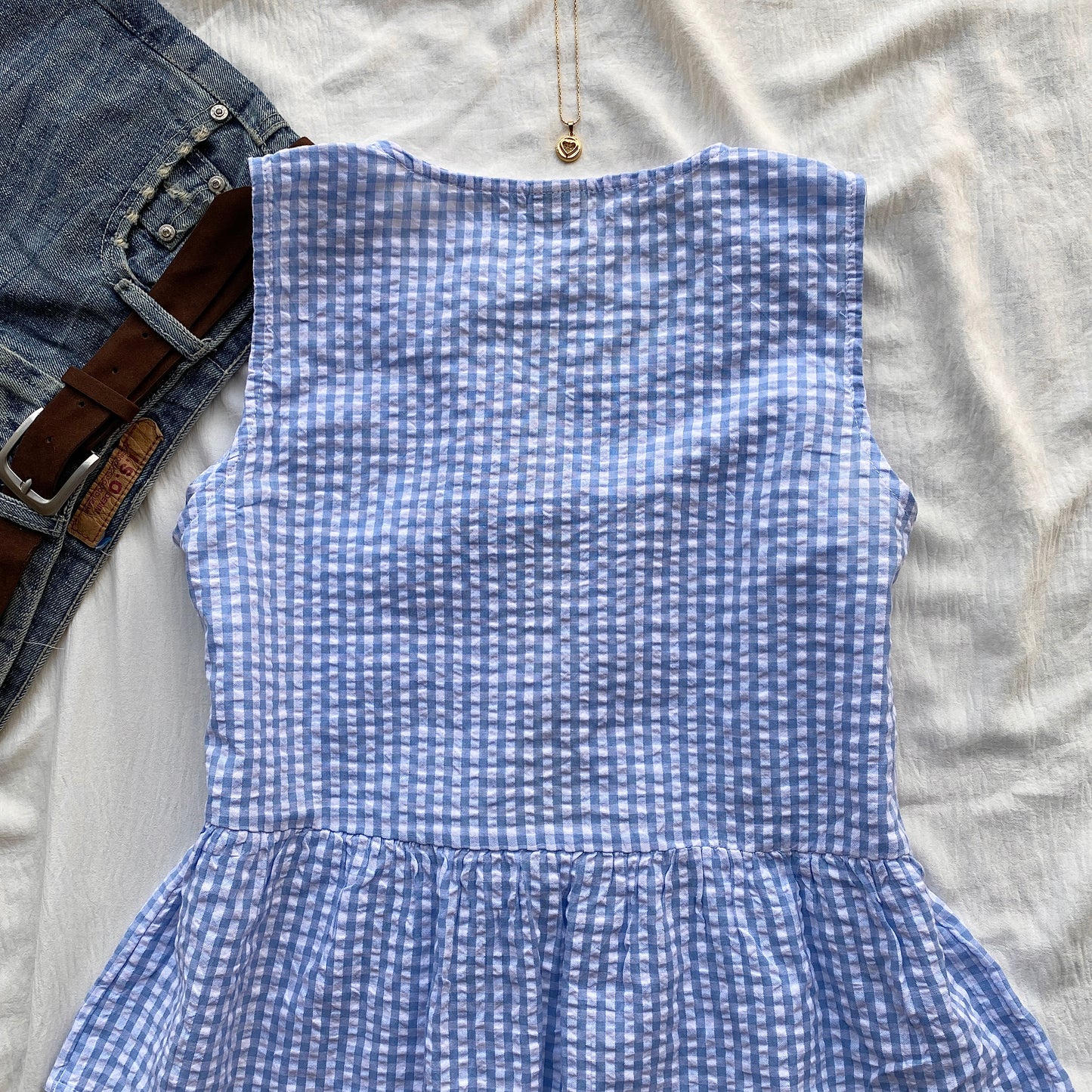 GHINGHAM TOP IN BLUE (Bust : 30-34, Upper Waist : 26-32)