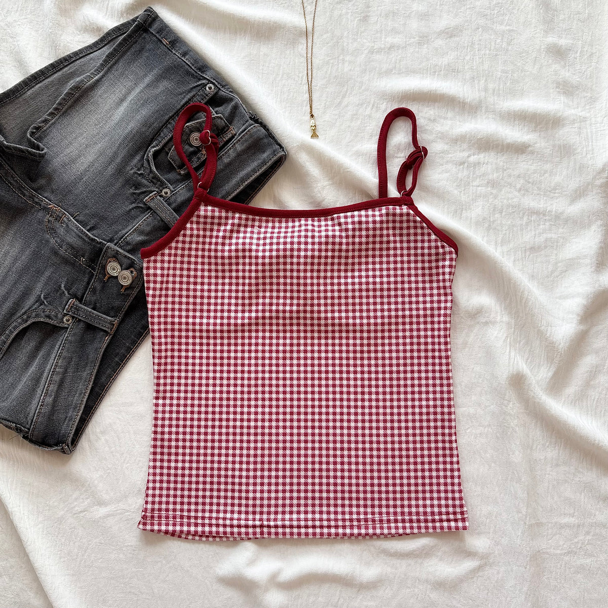 PORCELAIN TOP IN RED GHINGHAM (Bust :  30-34, Upper Waist : 24-29)