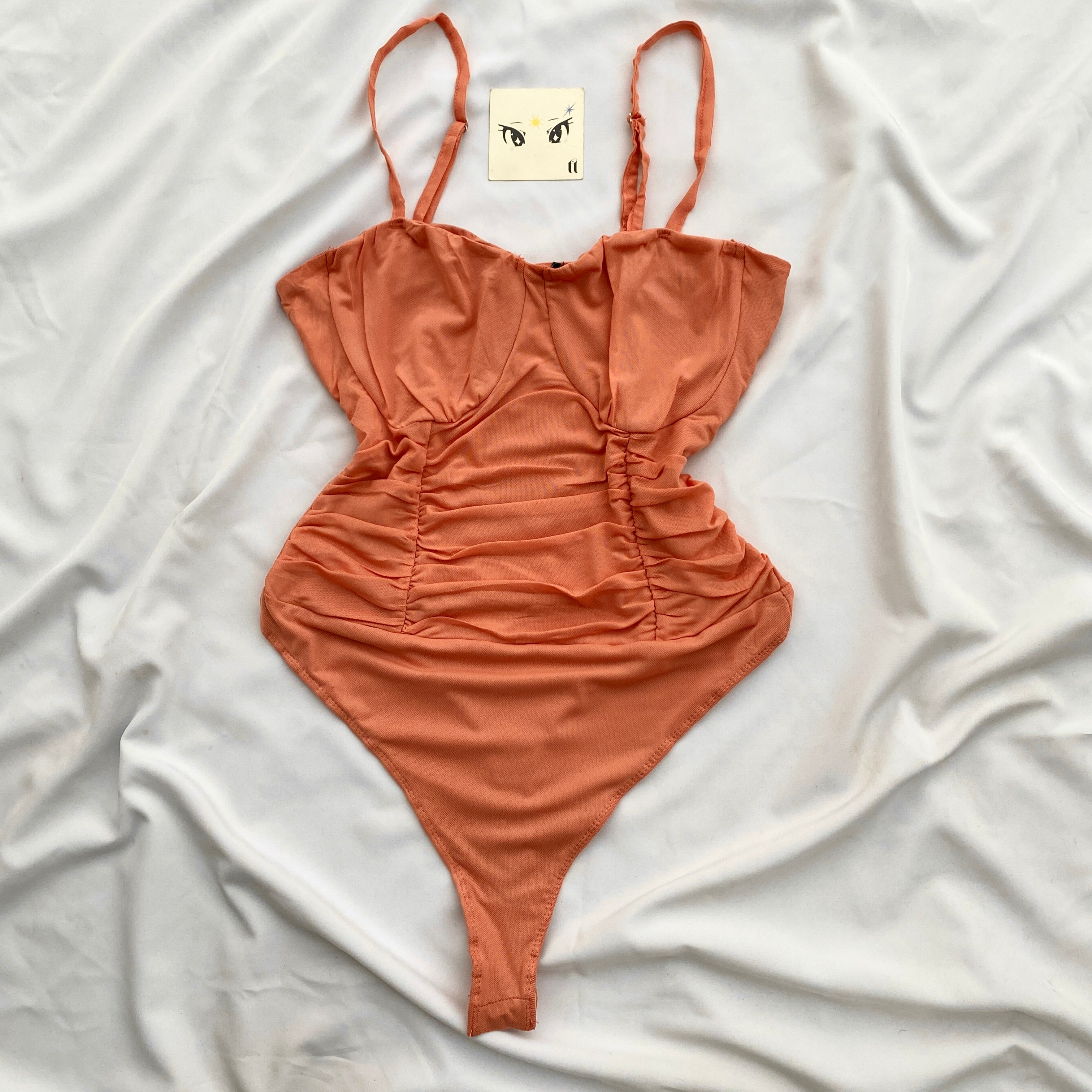 ORANGE RUCHED BODYSUIT (Bust : 30-34, Upper Waist : 24-28)