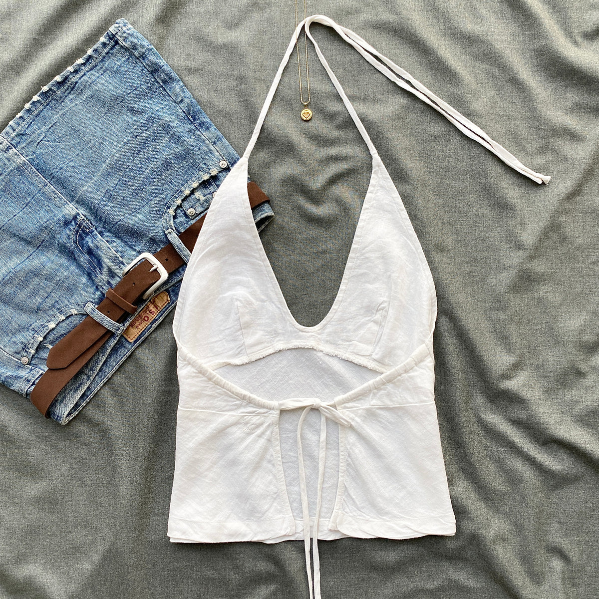 WHITE LINEN HALTER TOP FROM FREE PEOPLE (Two sizes)