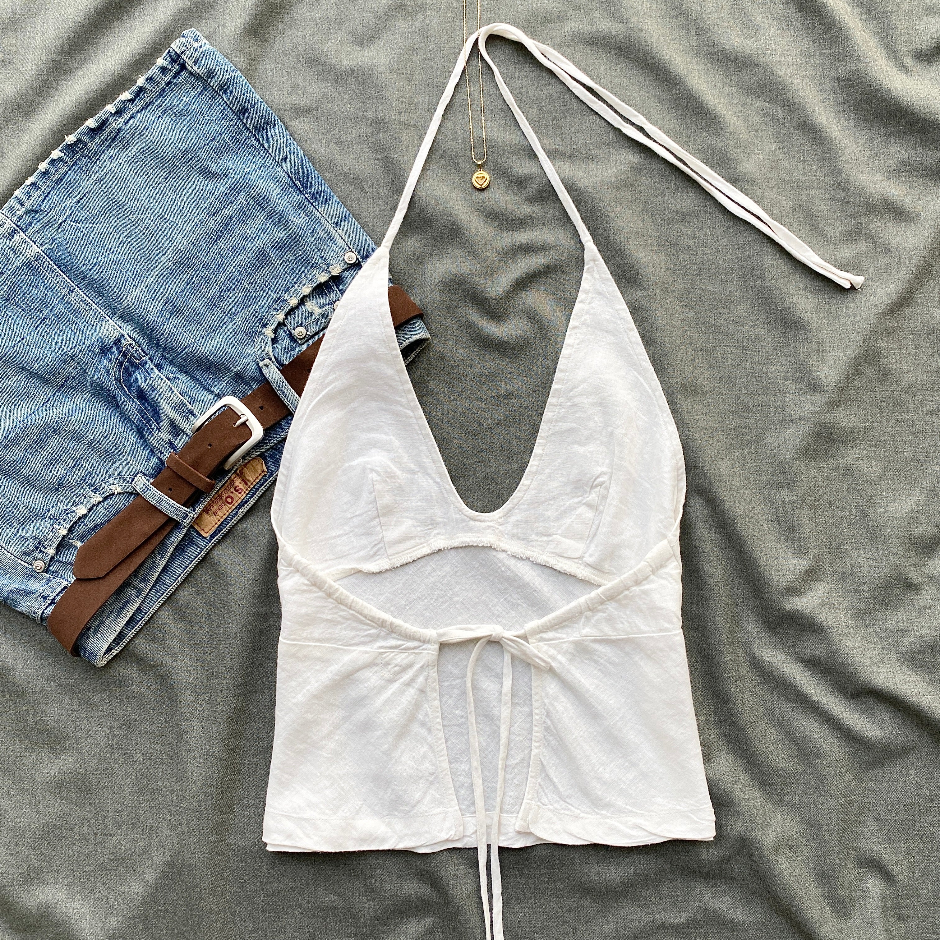 WHITE LINEN HALTER TOP FROM FREE PEOPLE (Two sizes)