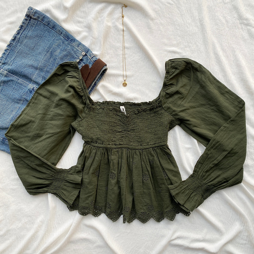 OLIVE GREEN FULL SLEEVED TOP (Two sizes available)