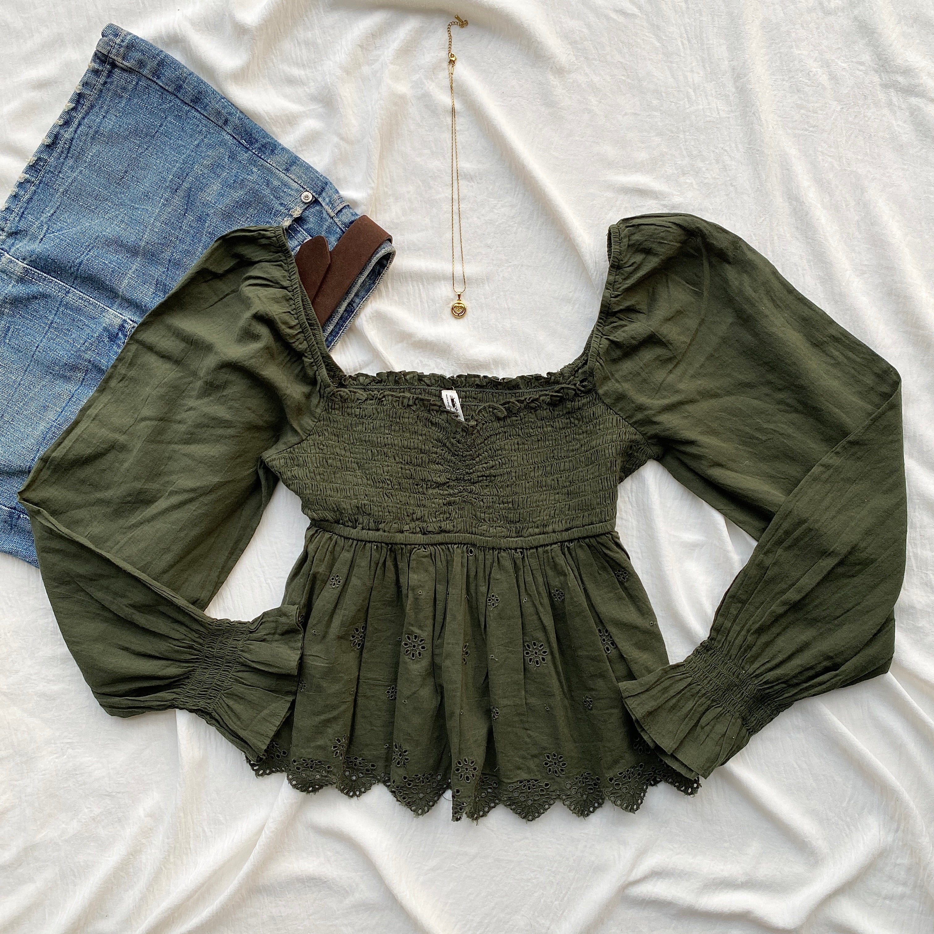 OLIVE GREEN FULL SLEEVED TOP (Two sizes available)