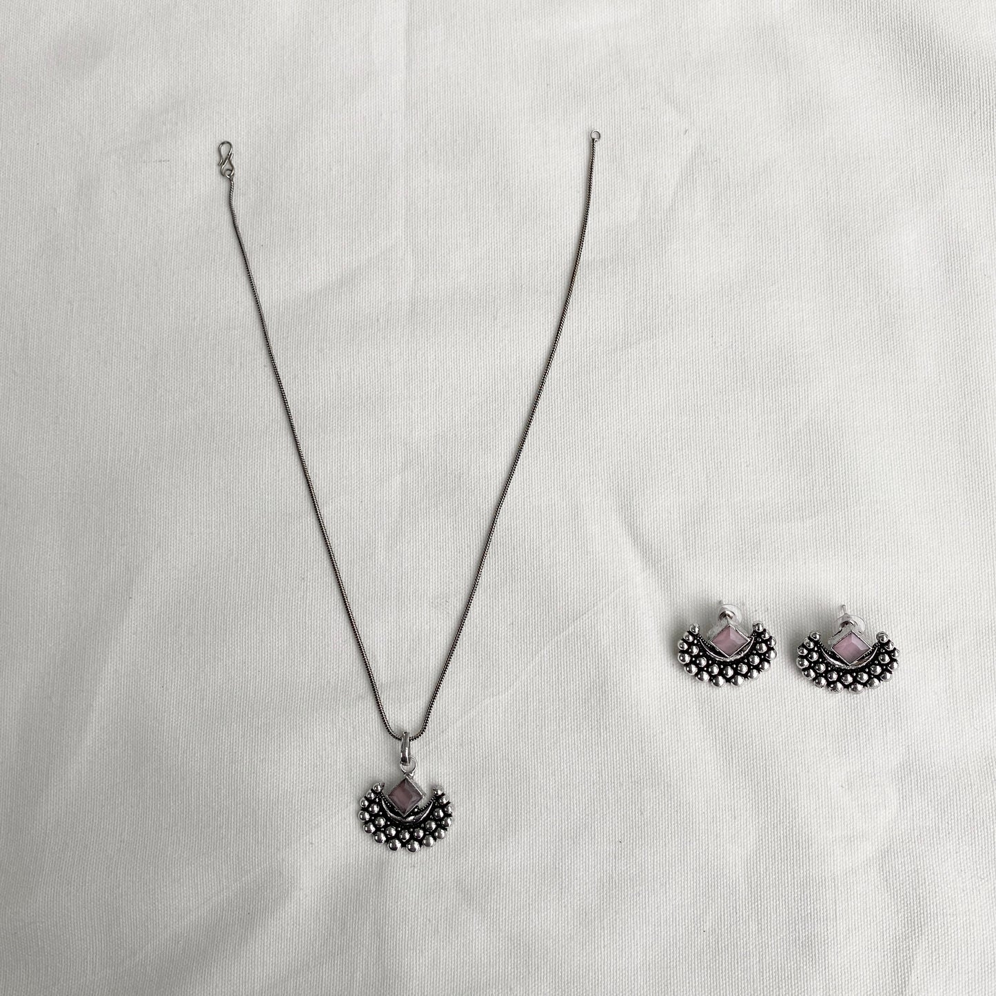 CRESCENT STONE NECKLACE AND EARRING