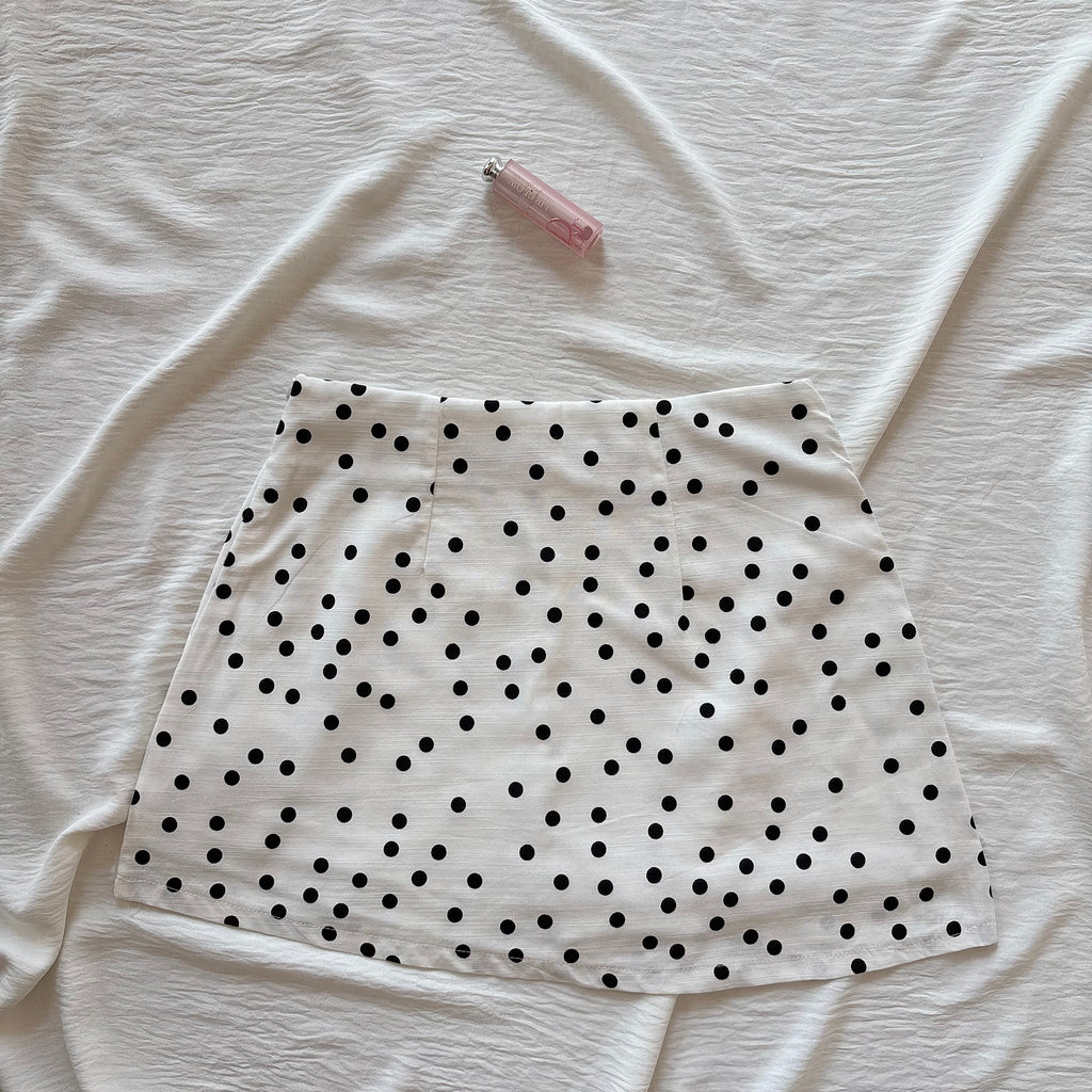 MINI POLKA DOT SKIRT WITH SHORTS IN WHITE (Sizes available)