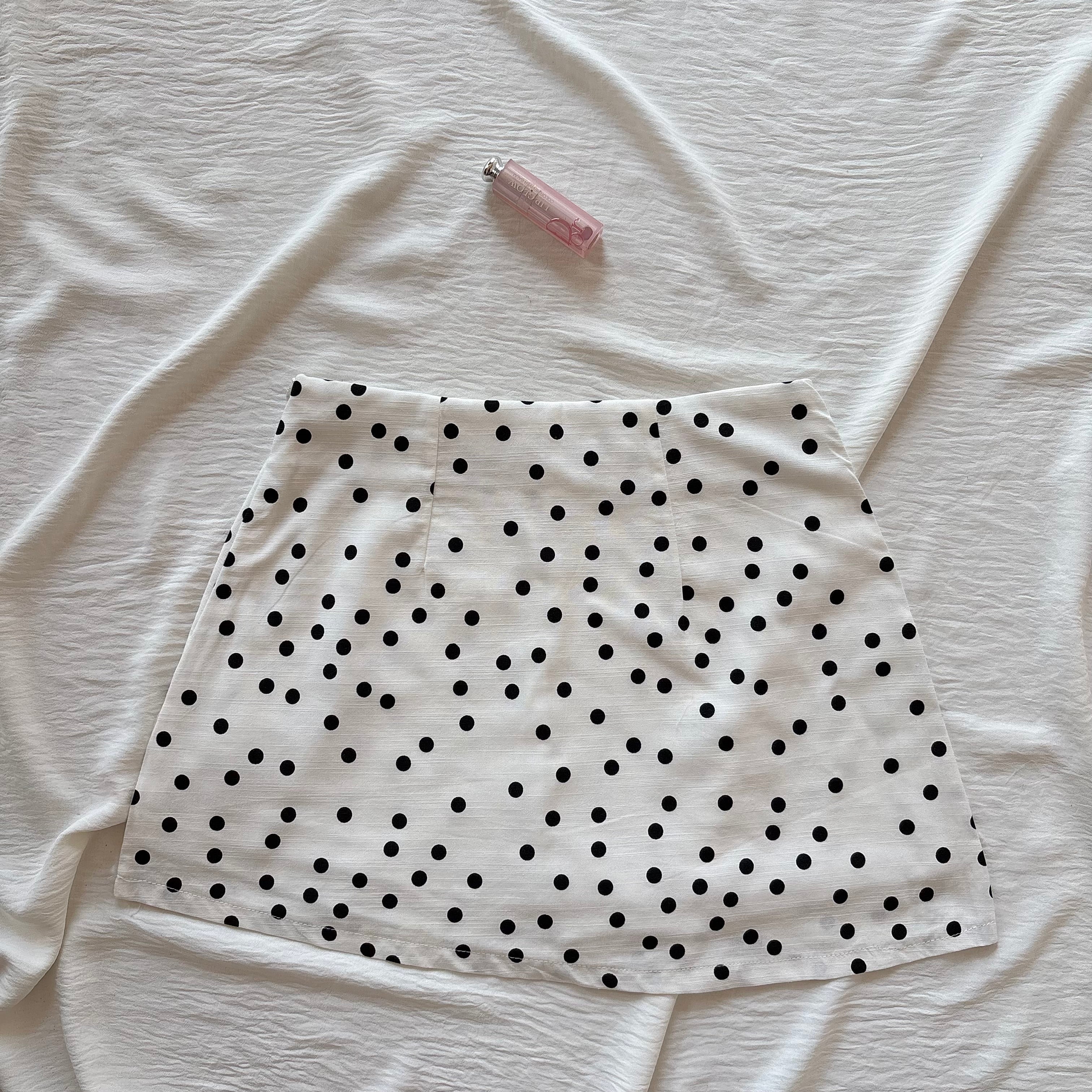 MINI POLKA DOT SKIRT WITH SHORTS IN WHITE (Sizes available)