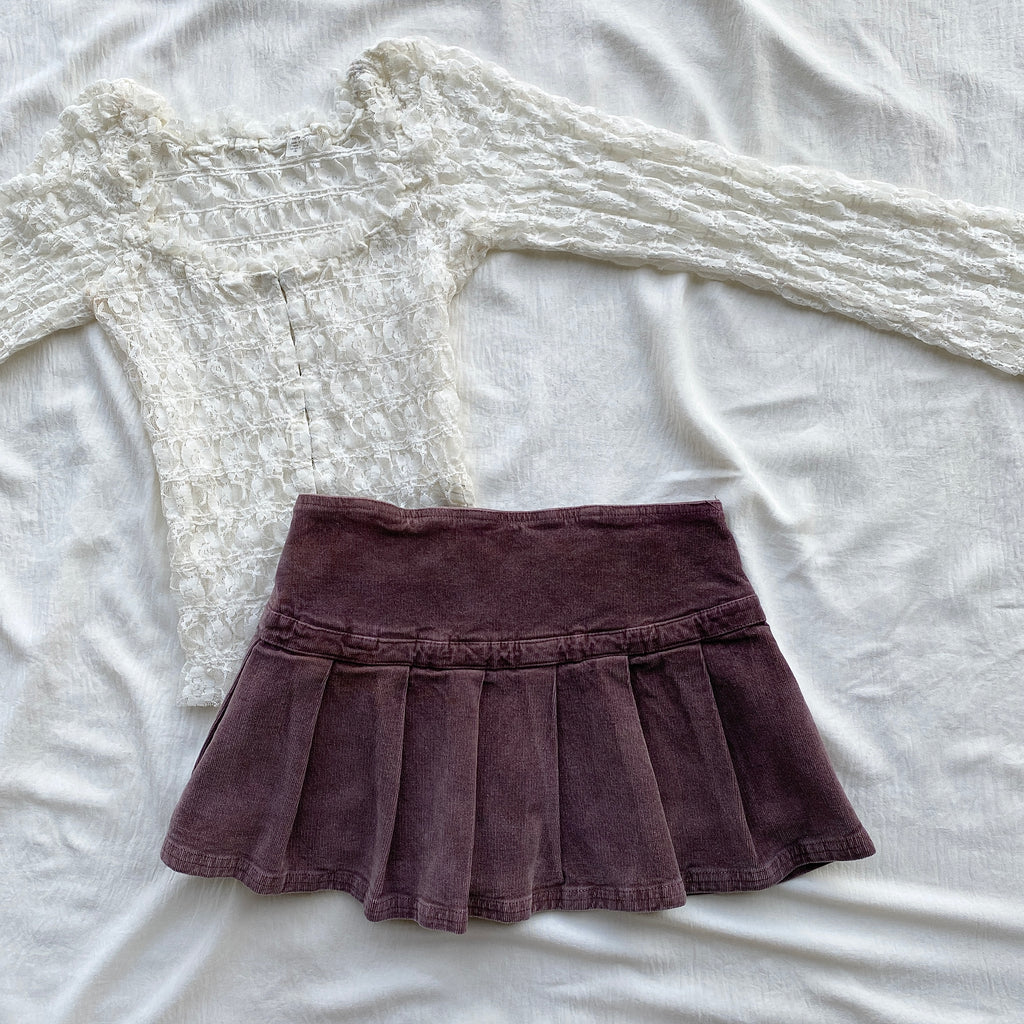 PURPLE CORDUROY MINI SKIRT (Waist : 28-30)