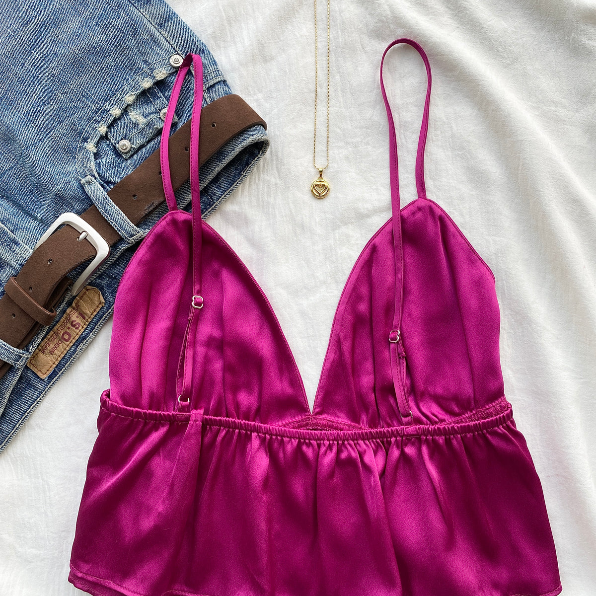 PINK SATIN TOP (Two sizes)