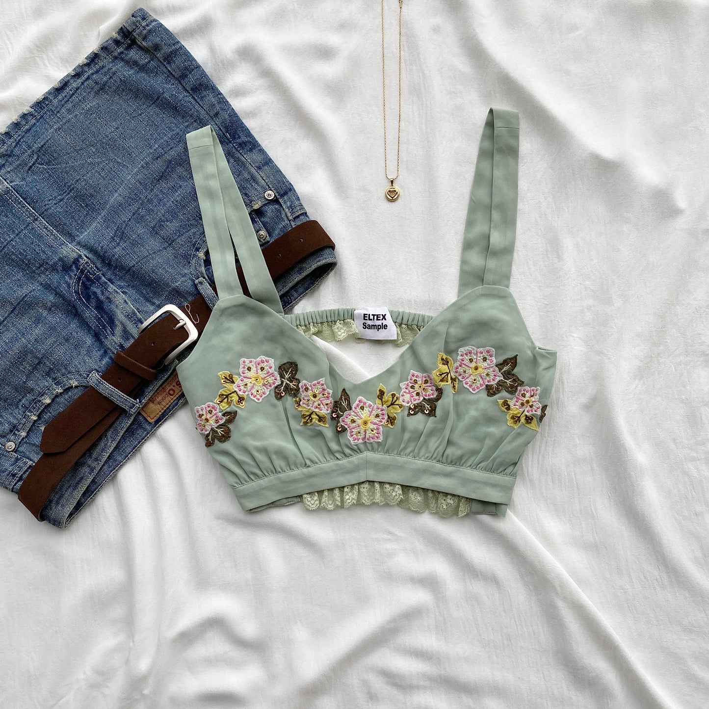 SAGE GREEN EMBROIDERED TOP (Bust : 34-36, Upper Waist : 28-32)