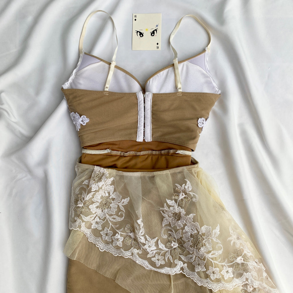 BEIGE EMBROIDERED DRESS (unique find) (Bust : 28-32, Upper Waist : 22-25)