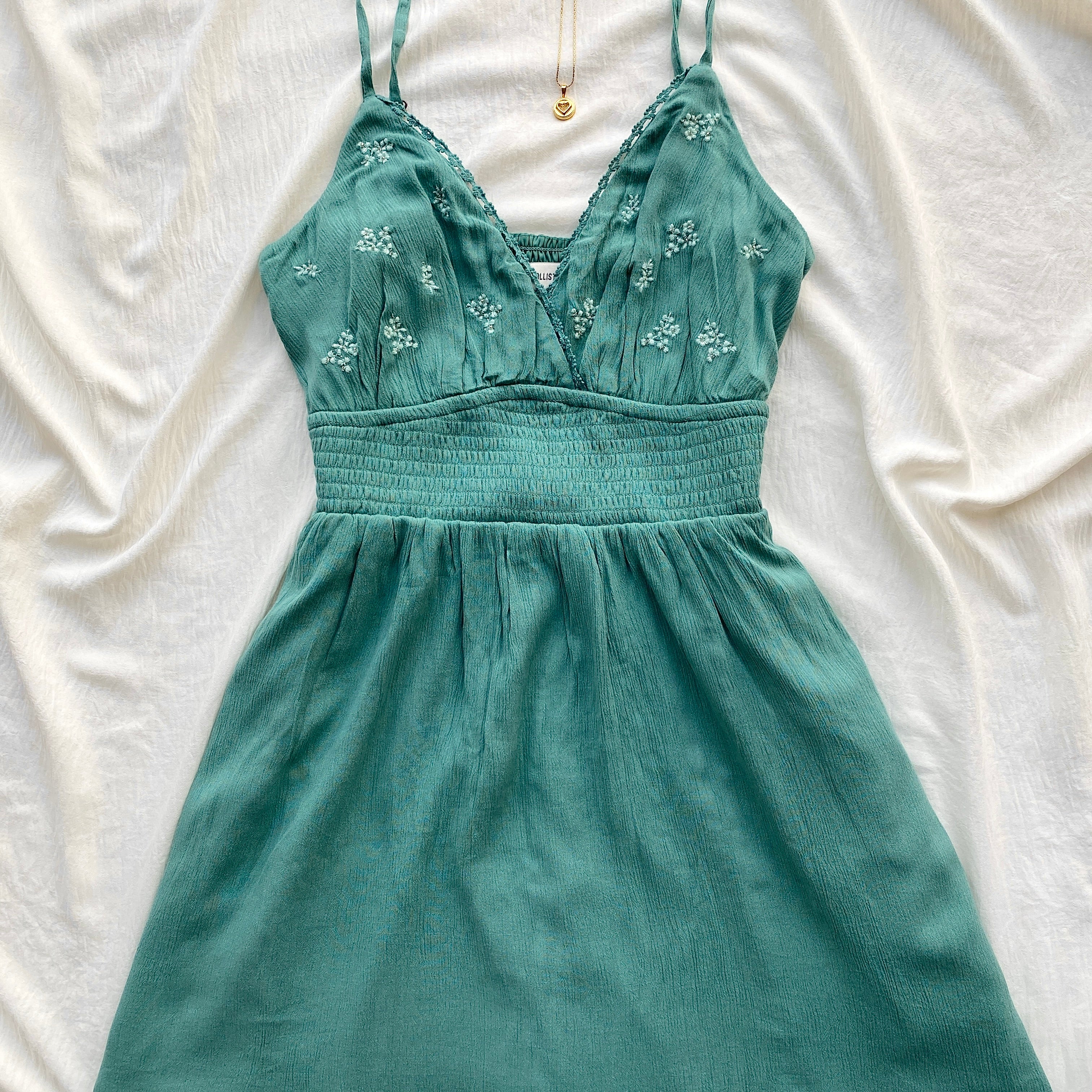 TEAL EMBROIDERED DRESS FROM HOLLISTER (Bust : 34-36, Upper Waist : 26-34