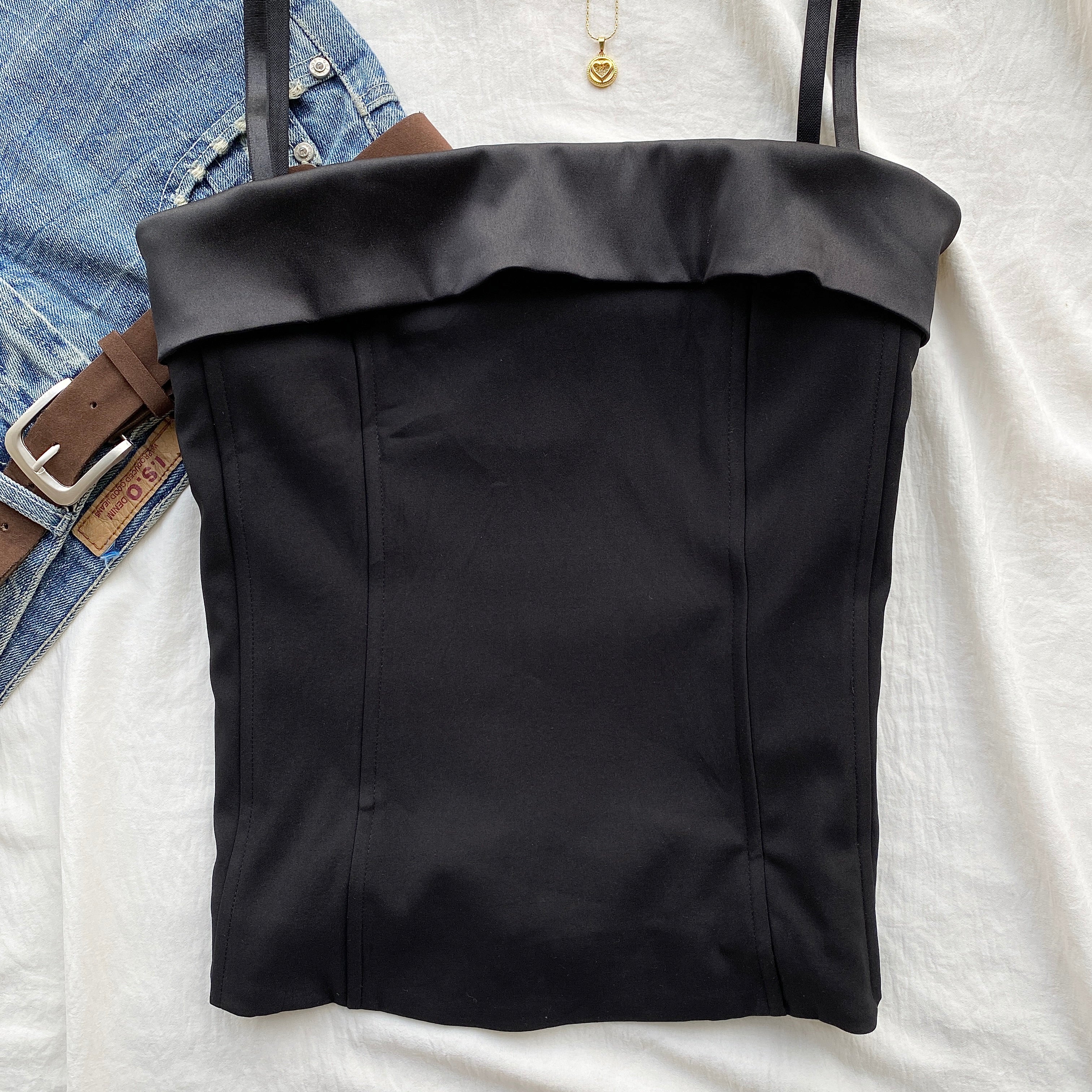 BLACK FOLD-OVER CORSET (Bust : 34-36, Upper Waist : 30-32)