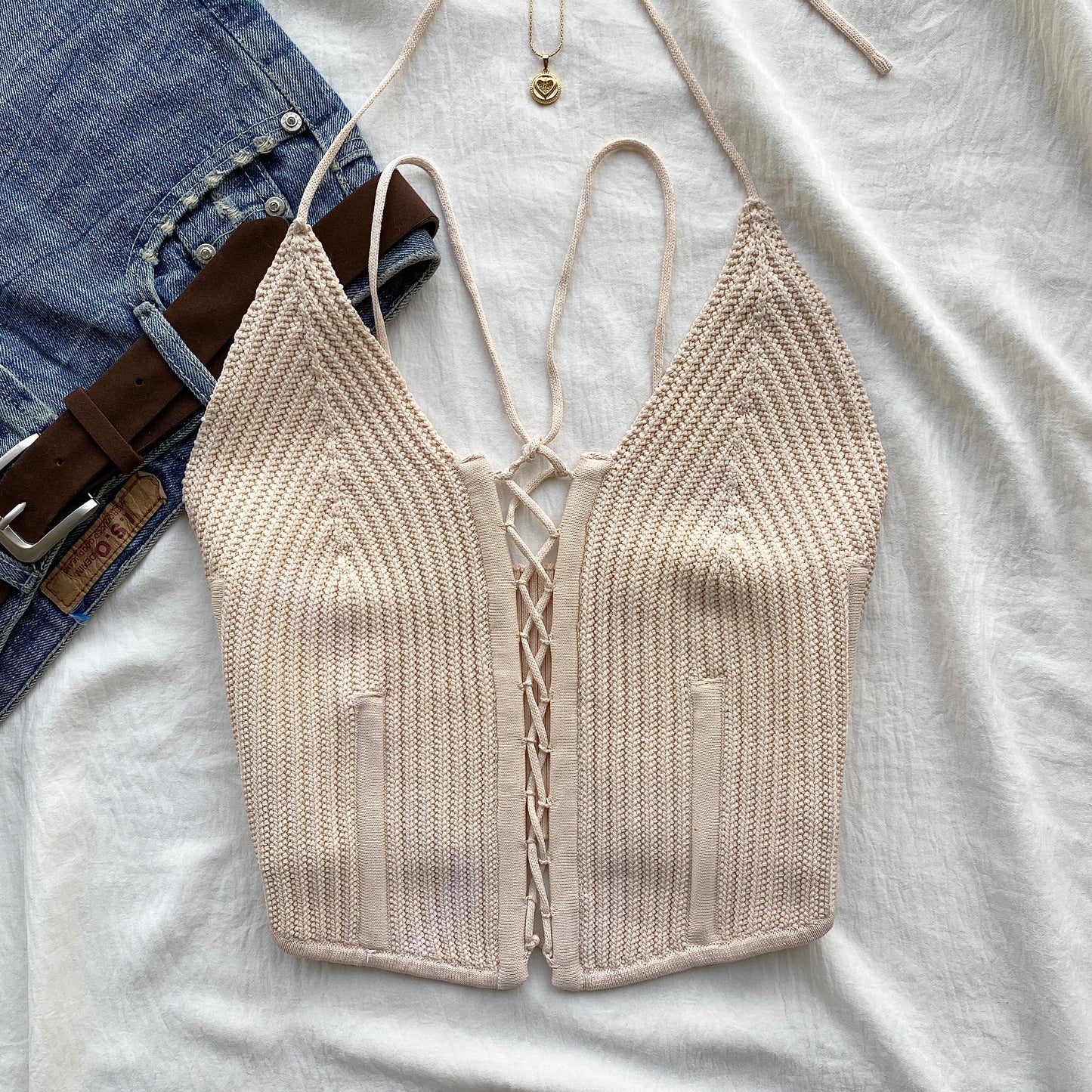 BEIGE KNIT CORSET (Bust : 34-36, Upper Waist : 28-36)