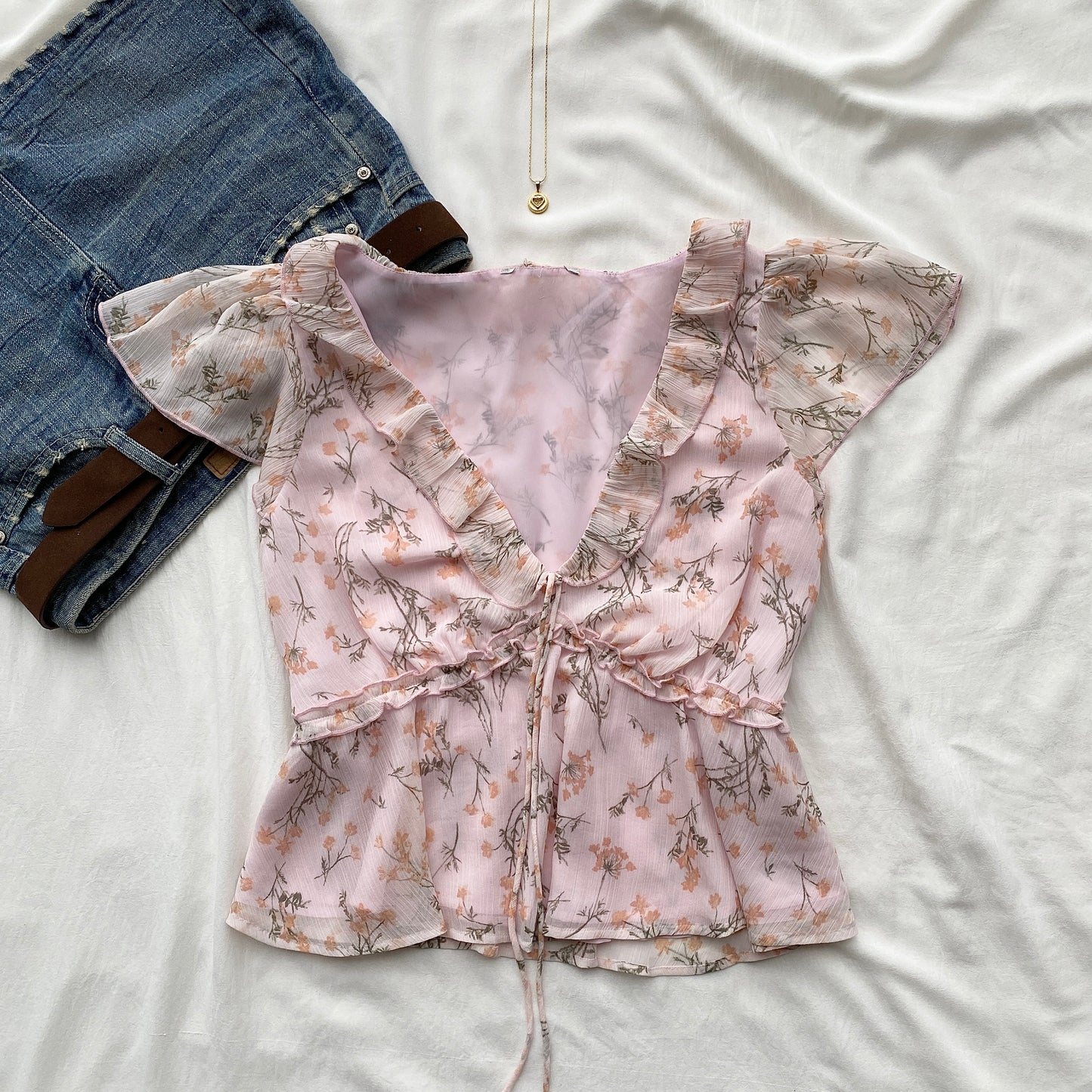 PINK FLORAL RUFFLE TOP (Bust : 34-36, Upper Waist : 28-34)