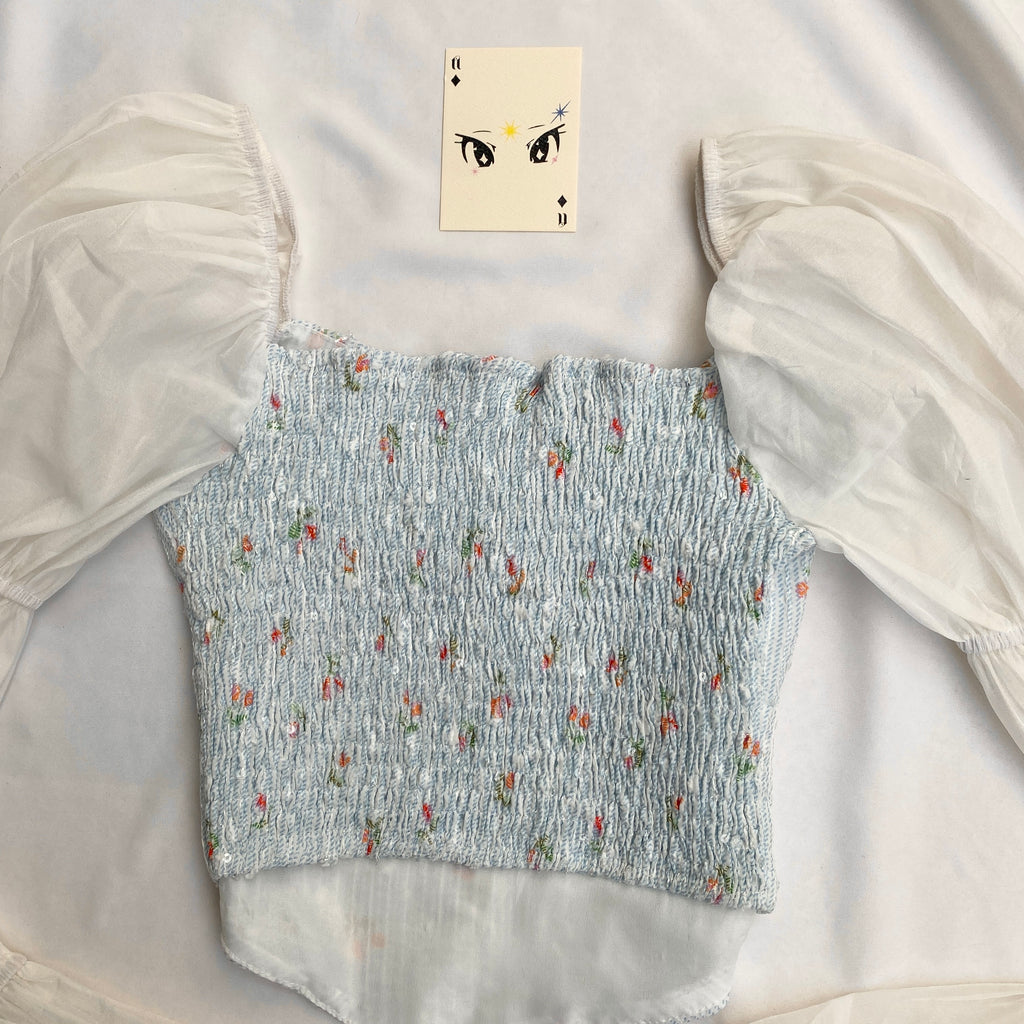 FLORAL BELL SLEEVED TOP (Bust : 28-32, Upper Waist : 24-28)