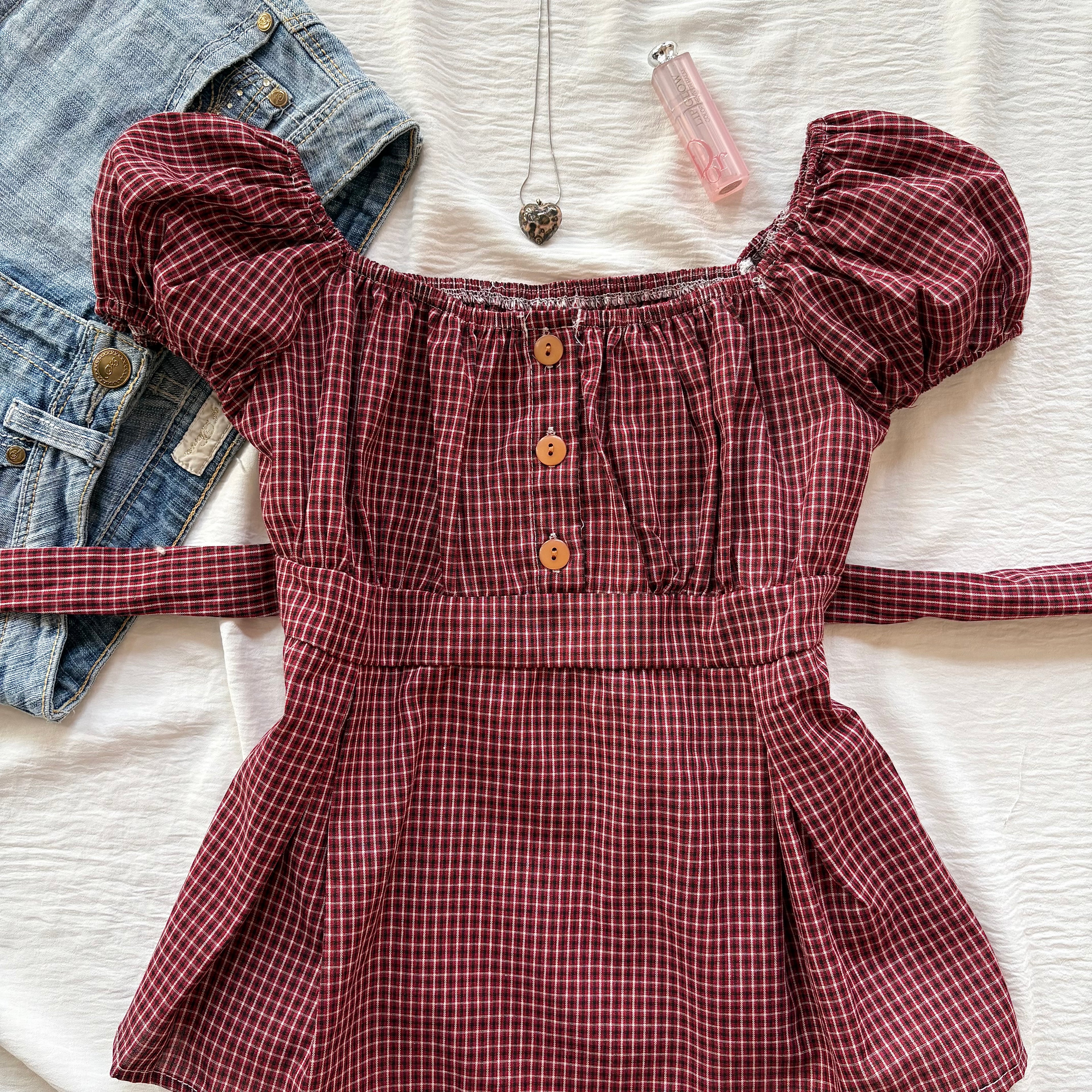 PLAID TOP IN RED (Bust : 28-34, Upper Waist : 24-28)