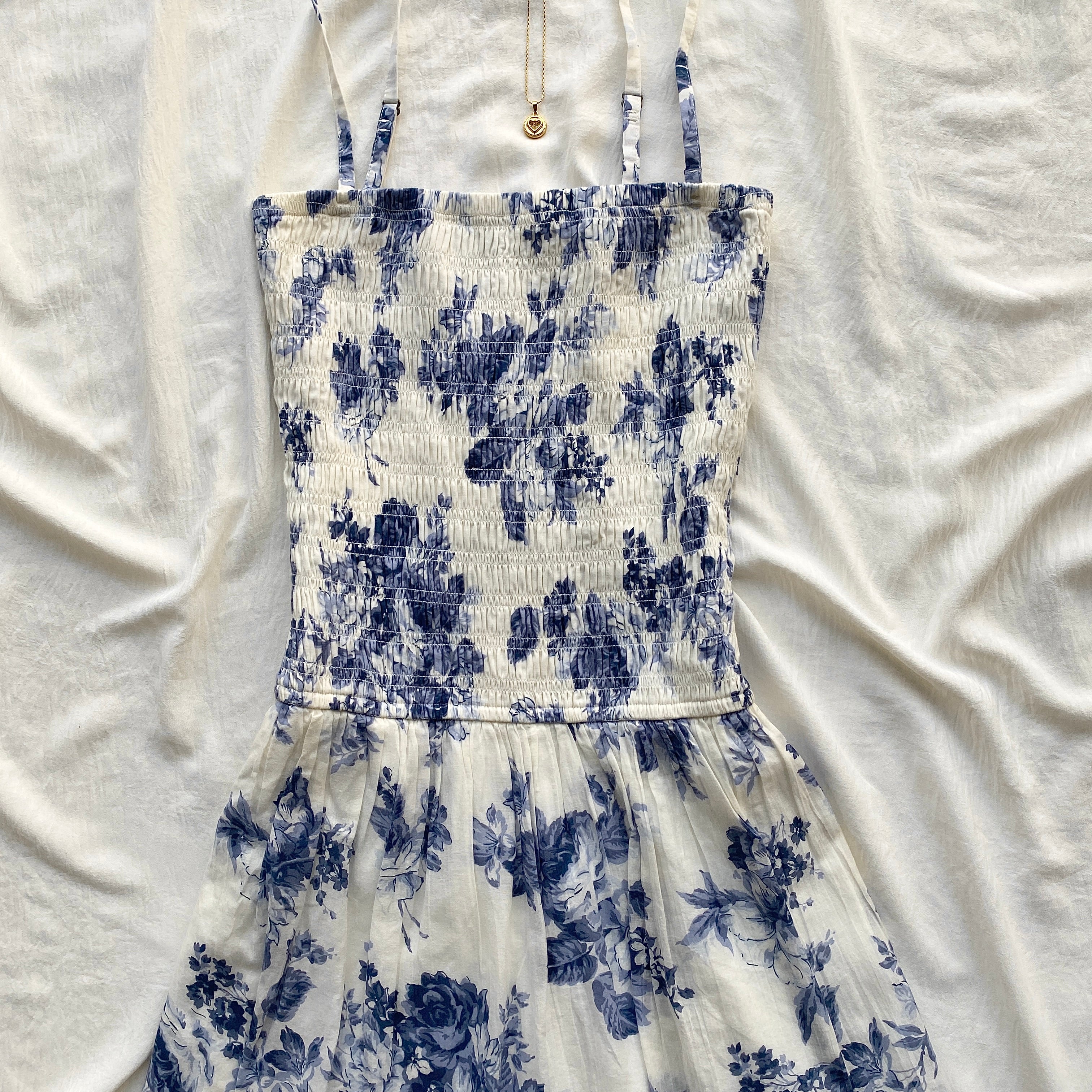 BLUE FLORAL DRESS (Bust : 28-32, Upper Waist : 24-28)
