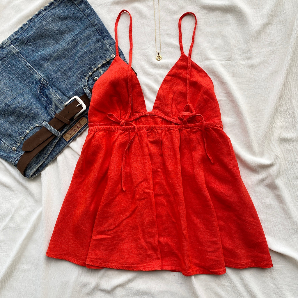 RED BABYDOLL TOP FROM FREE PEOPLE (Bust : 34-36, Upper Waist : 28-32)