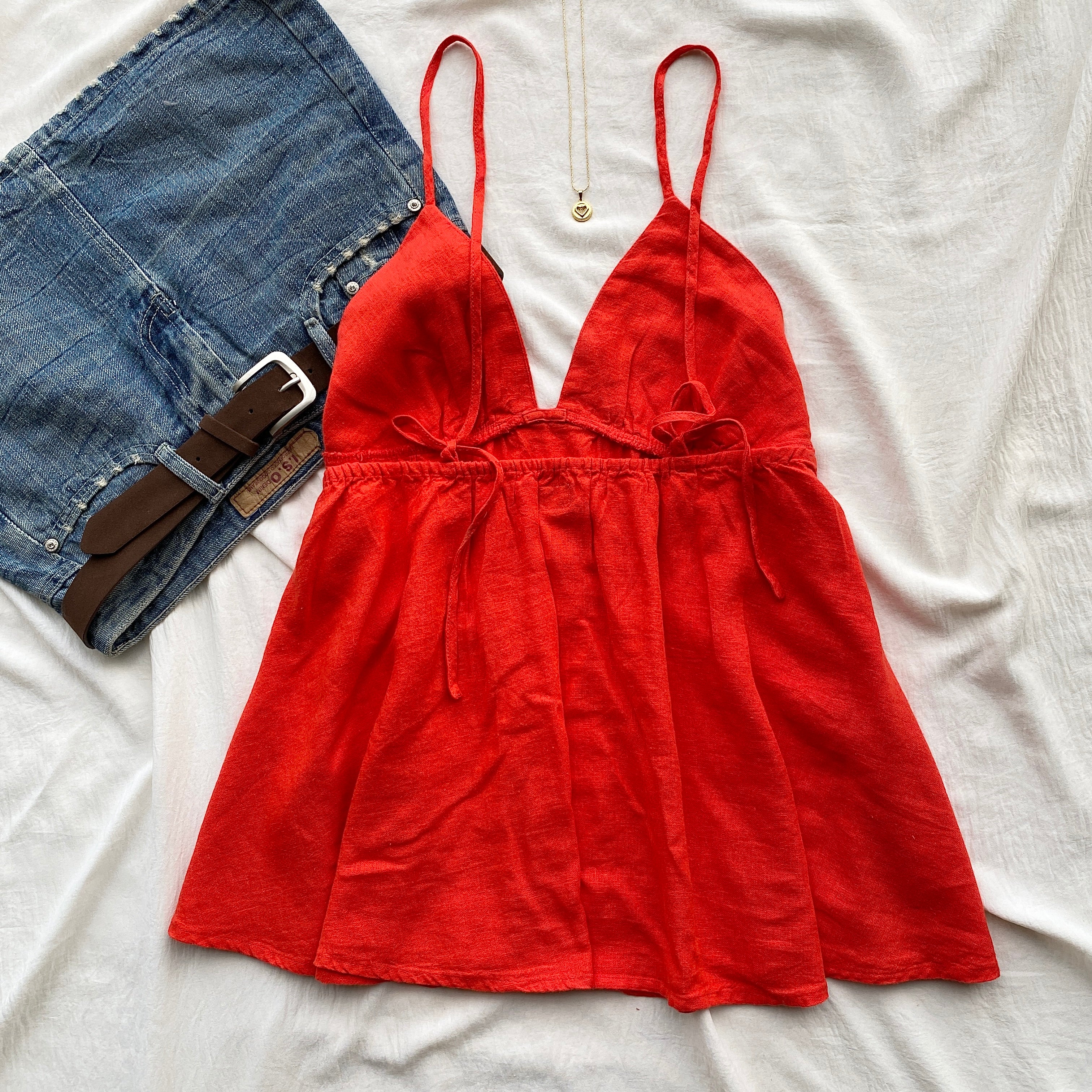 RED BABYDOLL TOP FROM FREE PEOPLE (Bust : 34-36, Upper Waist : 28-32)