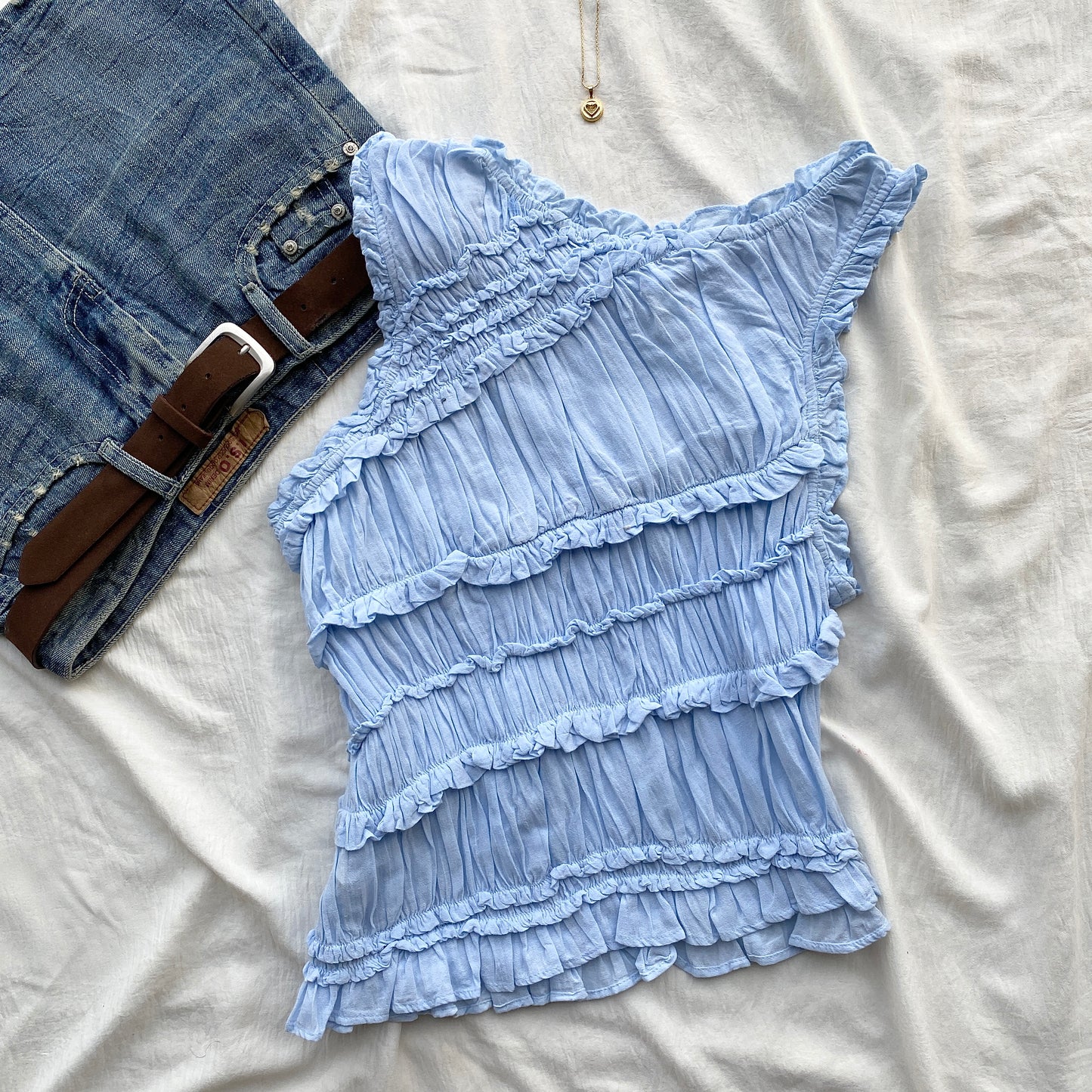 ASYMMETRIC TOP IN POWDER BLUE FROM FREE PEOPLE (Bust : 34-38, Upper Waist : 30-36)
