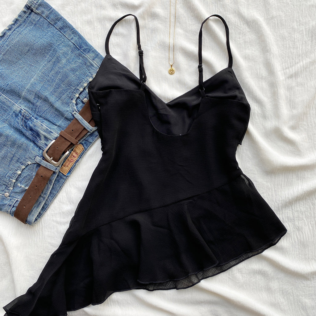 BLACK RUFFLE TOP (Bust : 32-34, Upper Waist : 24-28)