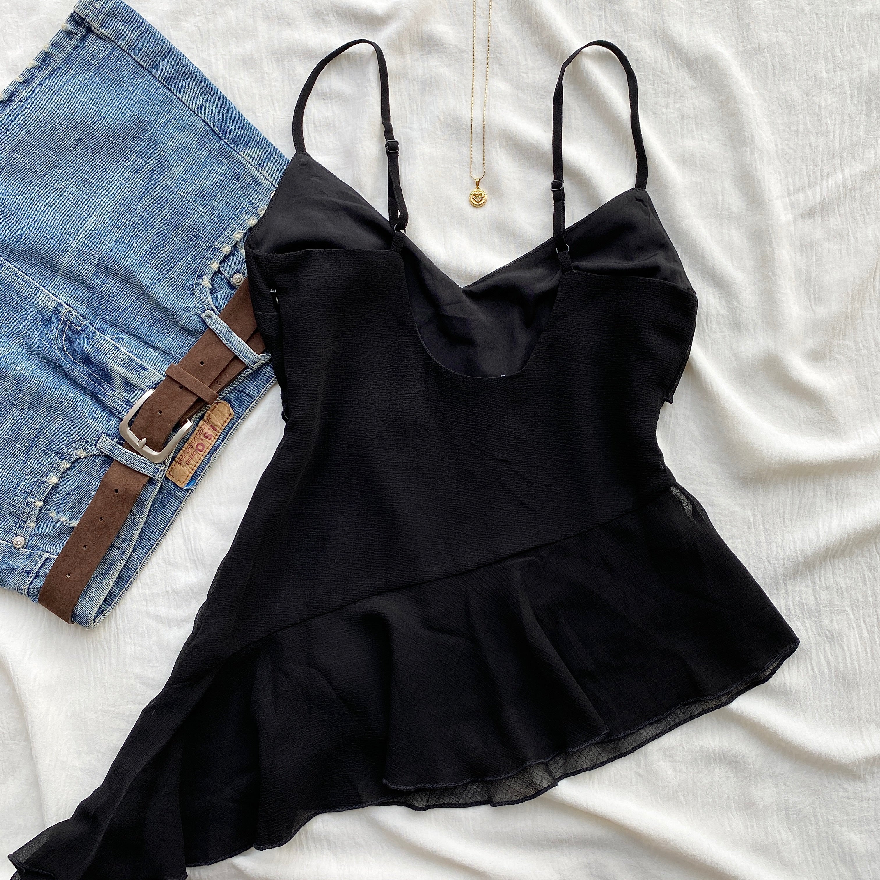 BLACK RUFFLE TOP (Bust : 32-34, Upper Waist : 24-28)
