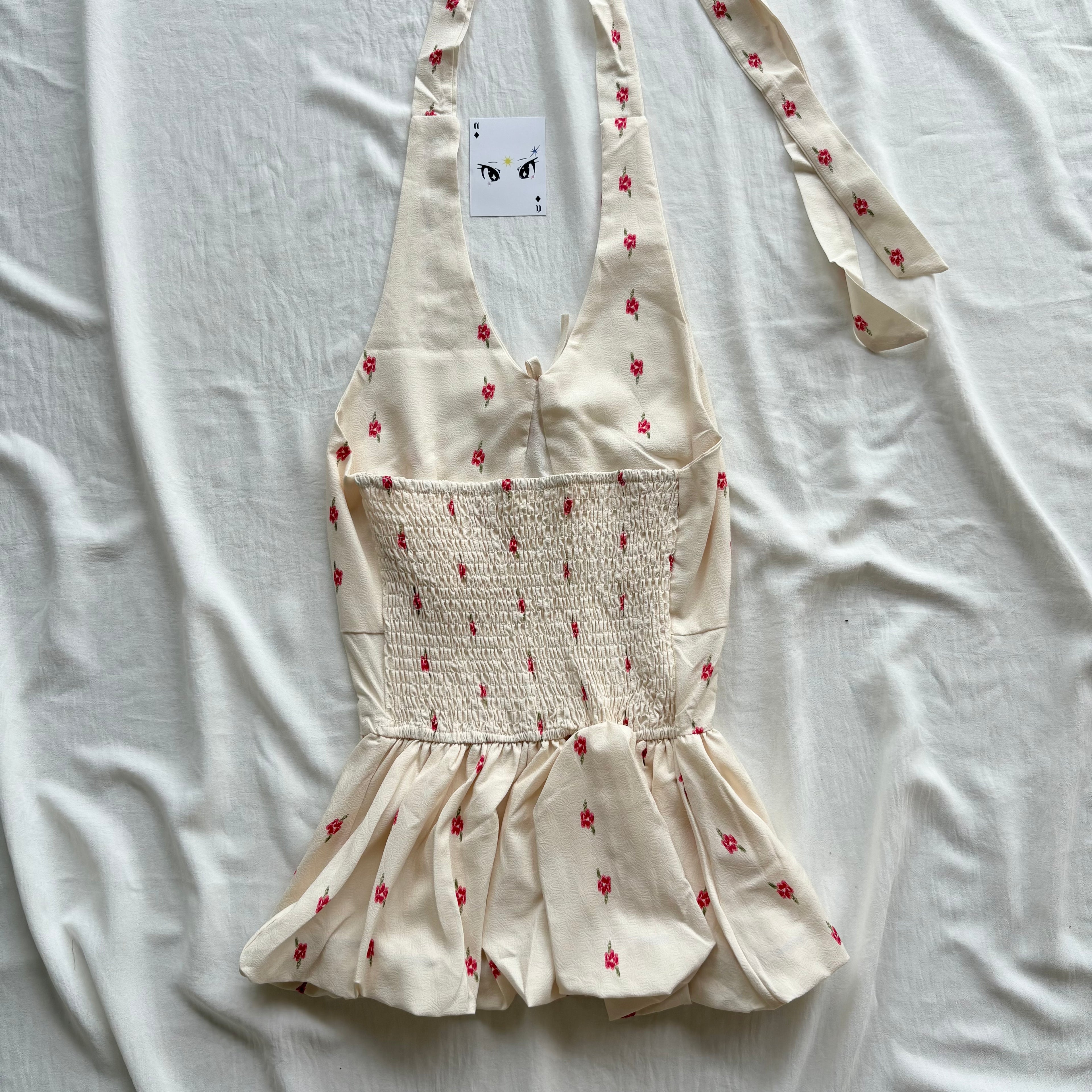 CREAM FLORAL BUBBLE TOP  (Bust : 34-36, Upper Waist : 26-32)