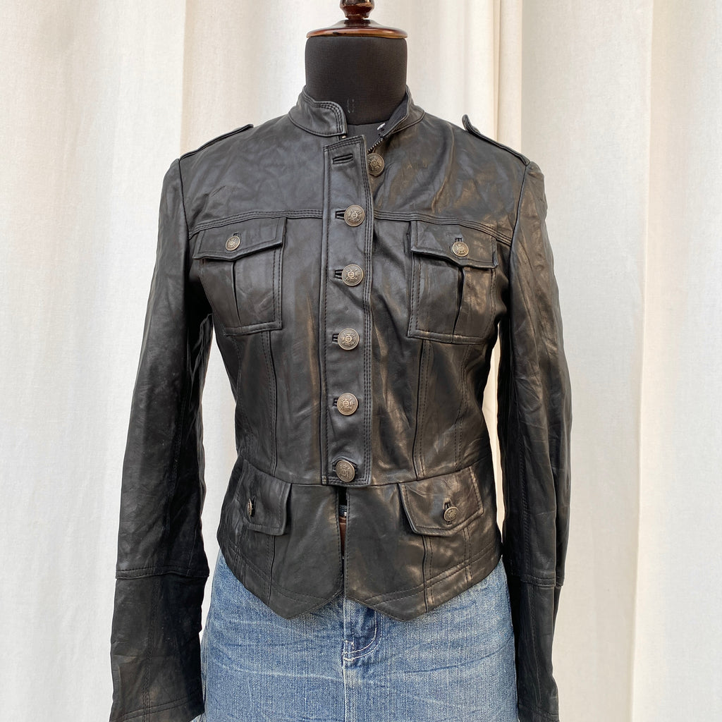 BLACK LEATHER JACKET (Fits XS/S)