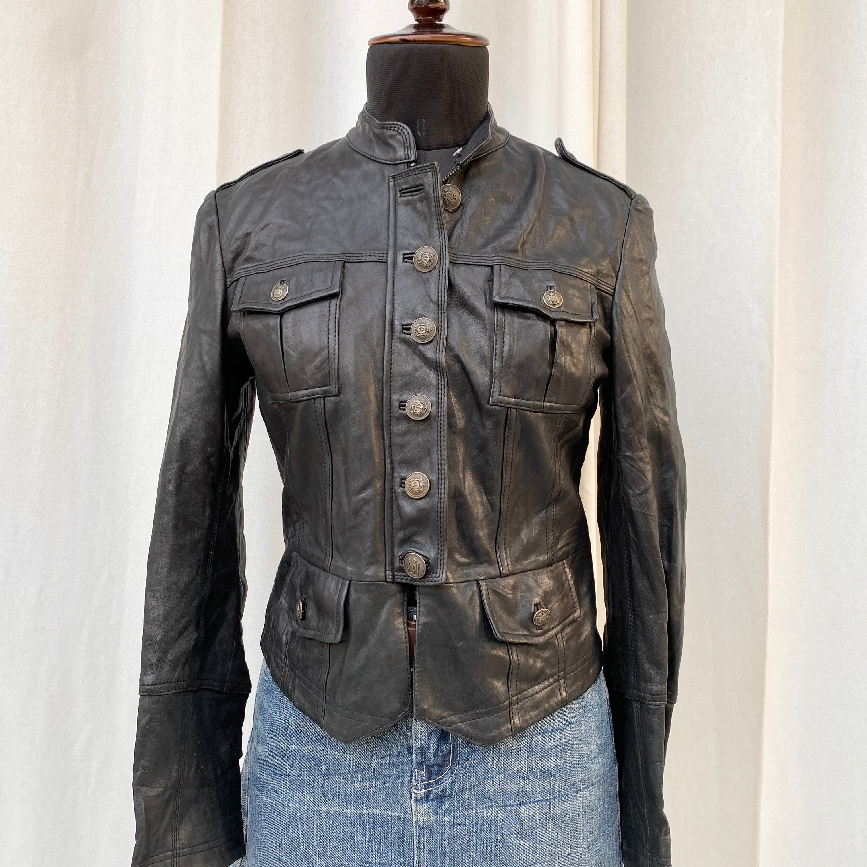 BLACK LEATHER JACKET (Fits XS/S)