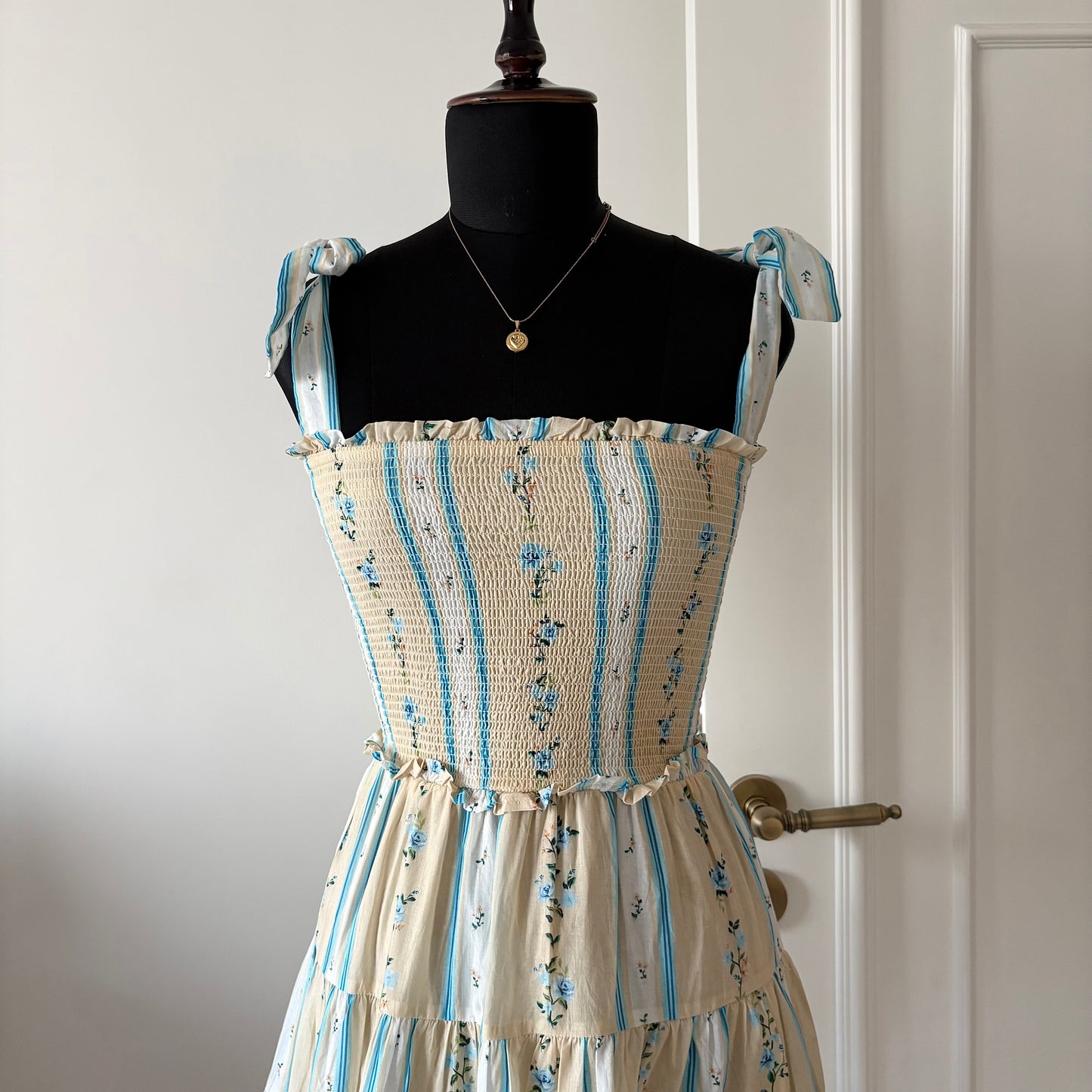 BLUE FLORAL TIE UP DRESS (Mulitple sizes available)