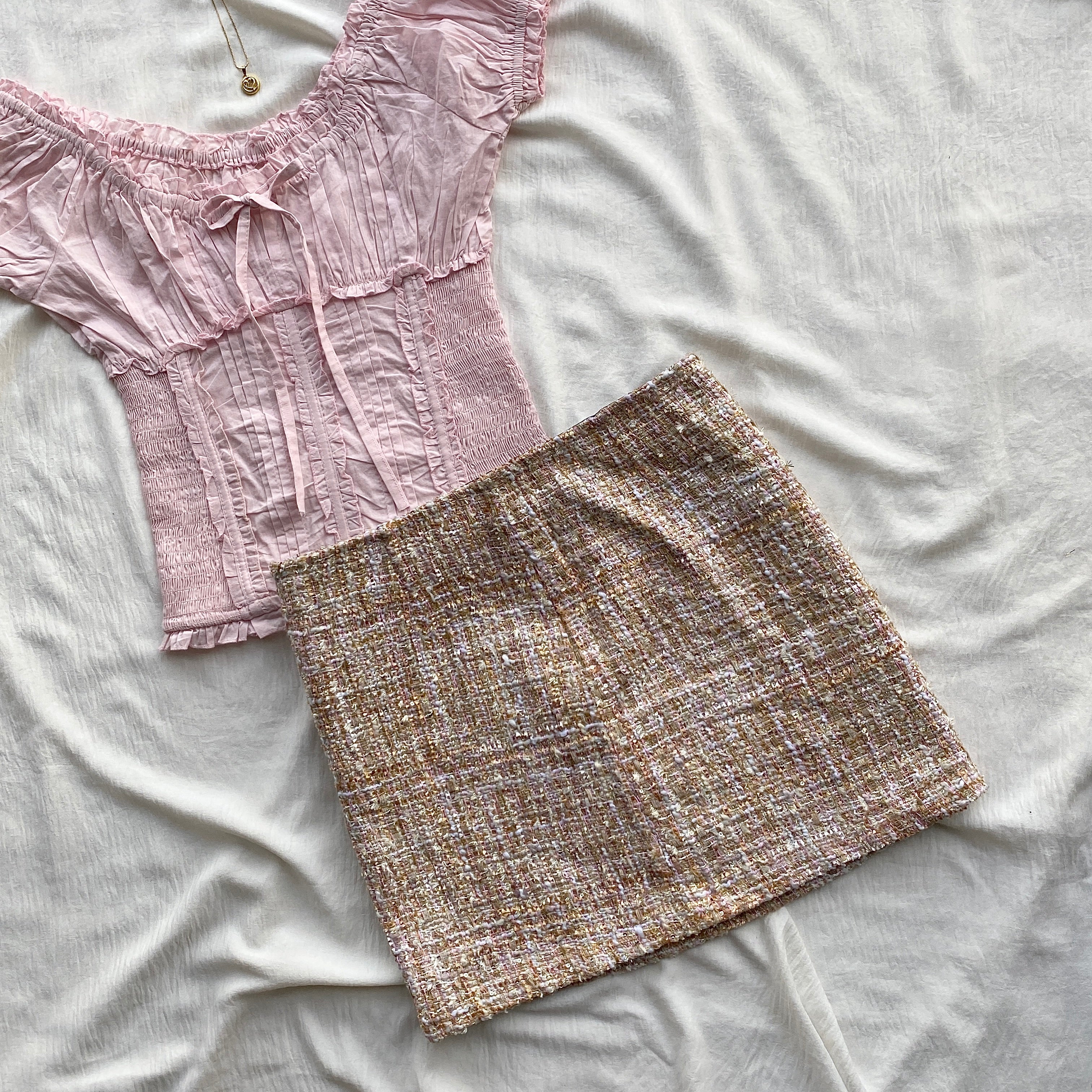 PINK TWEED SKIRT (Waist : 26-28)