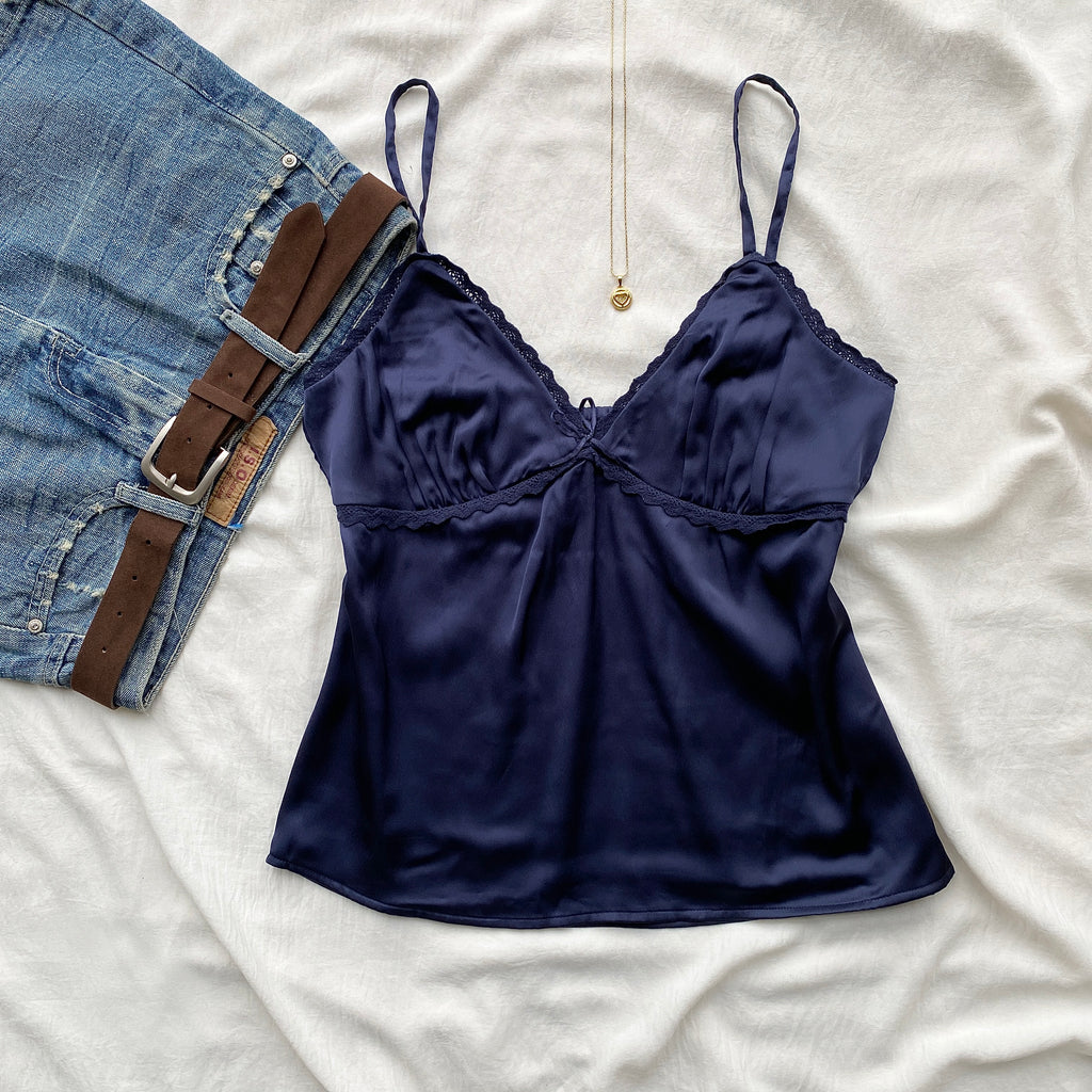 NAVY BLUE SATIN CAMI TOP (Bust : 34-36, Upper Waist : 26-34)