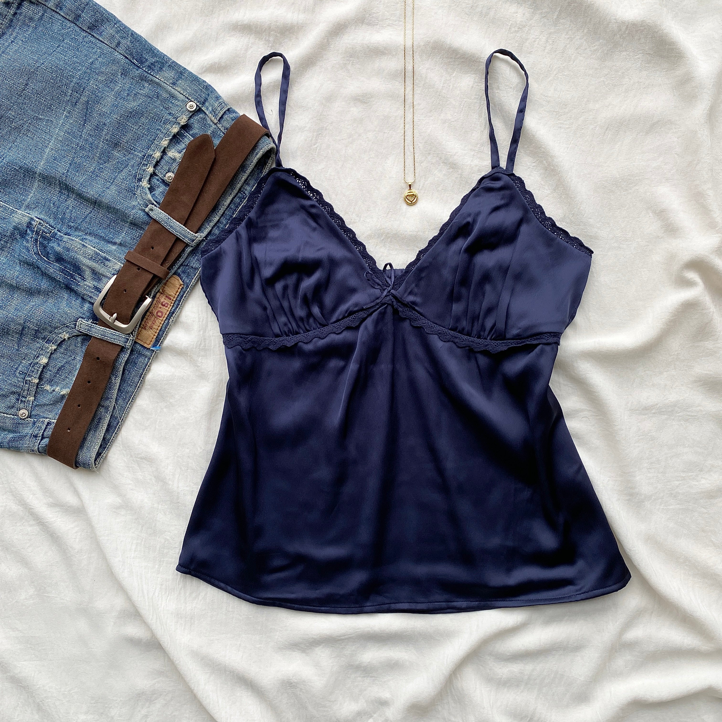 NAVY BLUE SATIN CAMI TOP (Bust : 34-36, Upper Waist : 26-34)