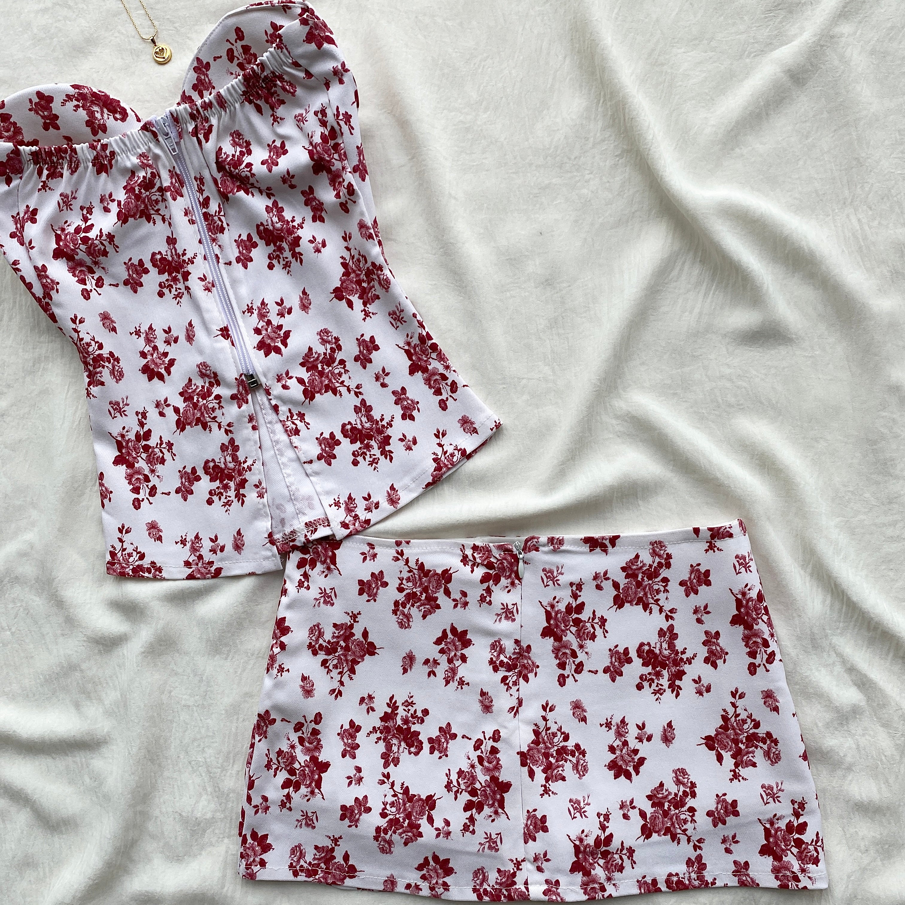 RED FLORAL SET (Bust : 28-32, Upper Waist : 23-26)