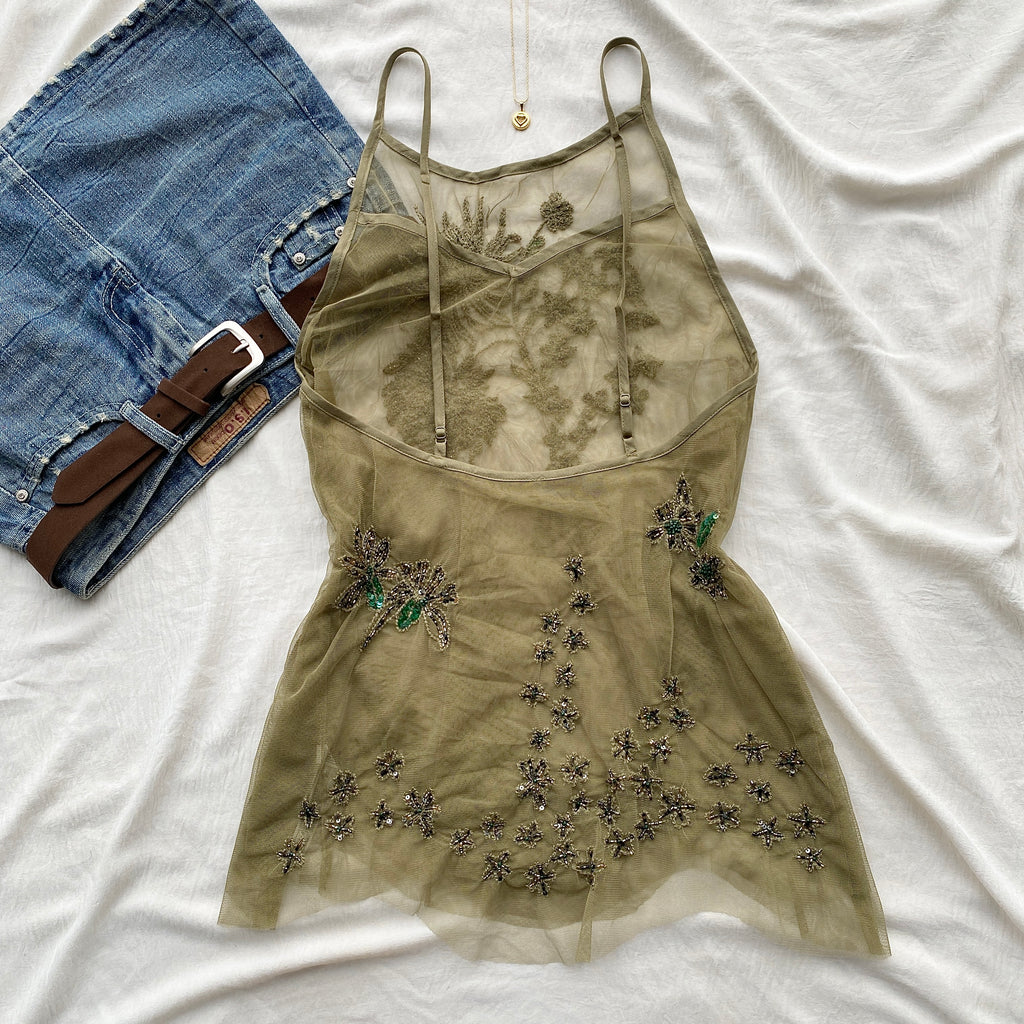 GREEN EMBELLISHED FAIRY TOP FROM FREE PEOPLE (Bust : 30-34, Upper Waist : 24-28)
