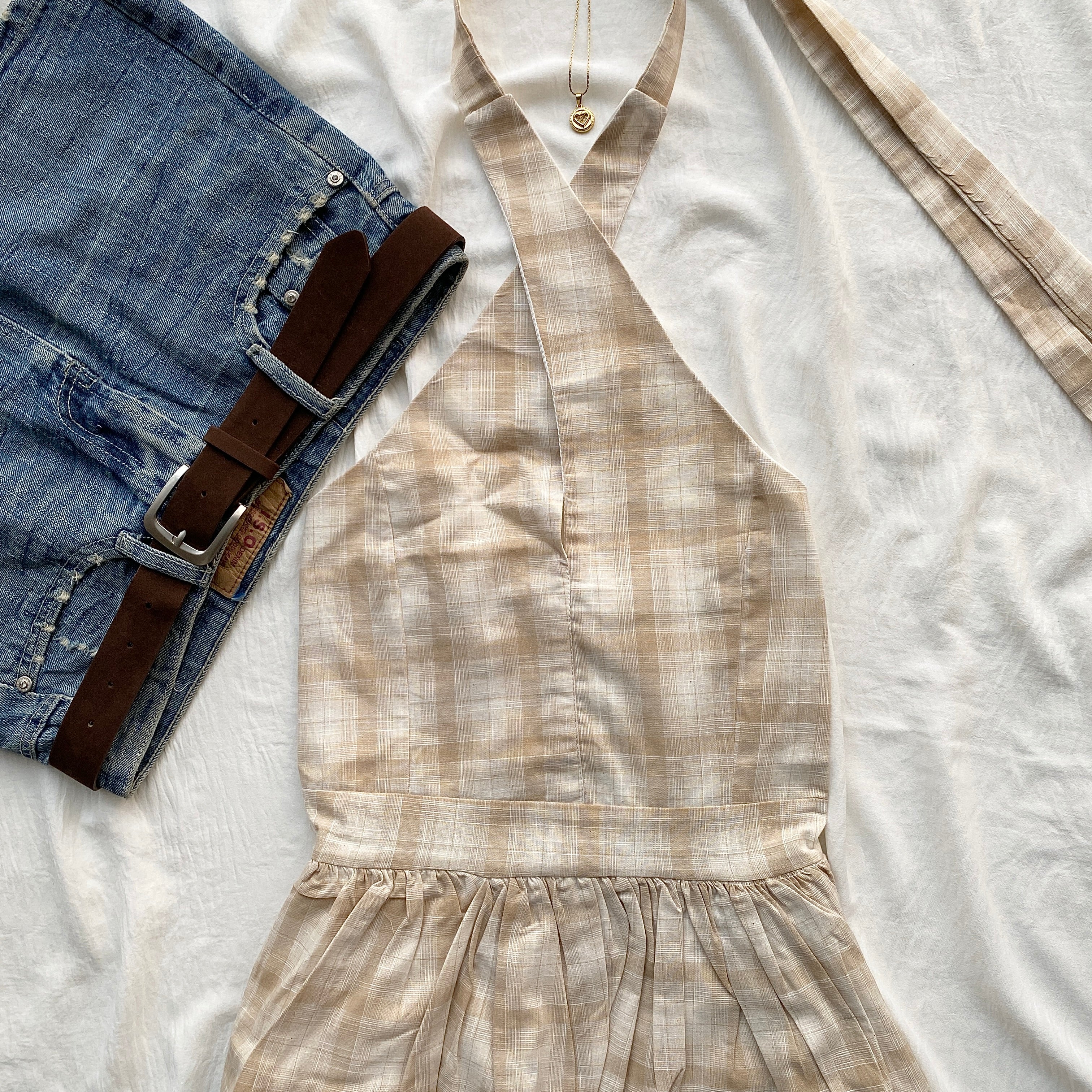 BROWN PLAID TOP (Bust : 30-32, Upper Waist : 24-28)
