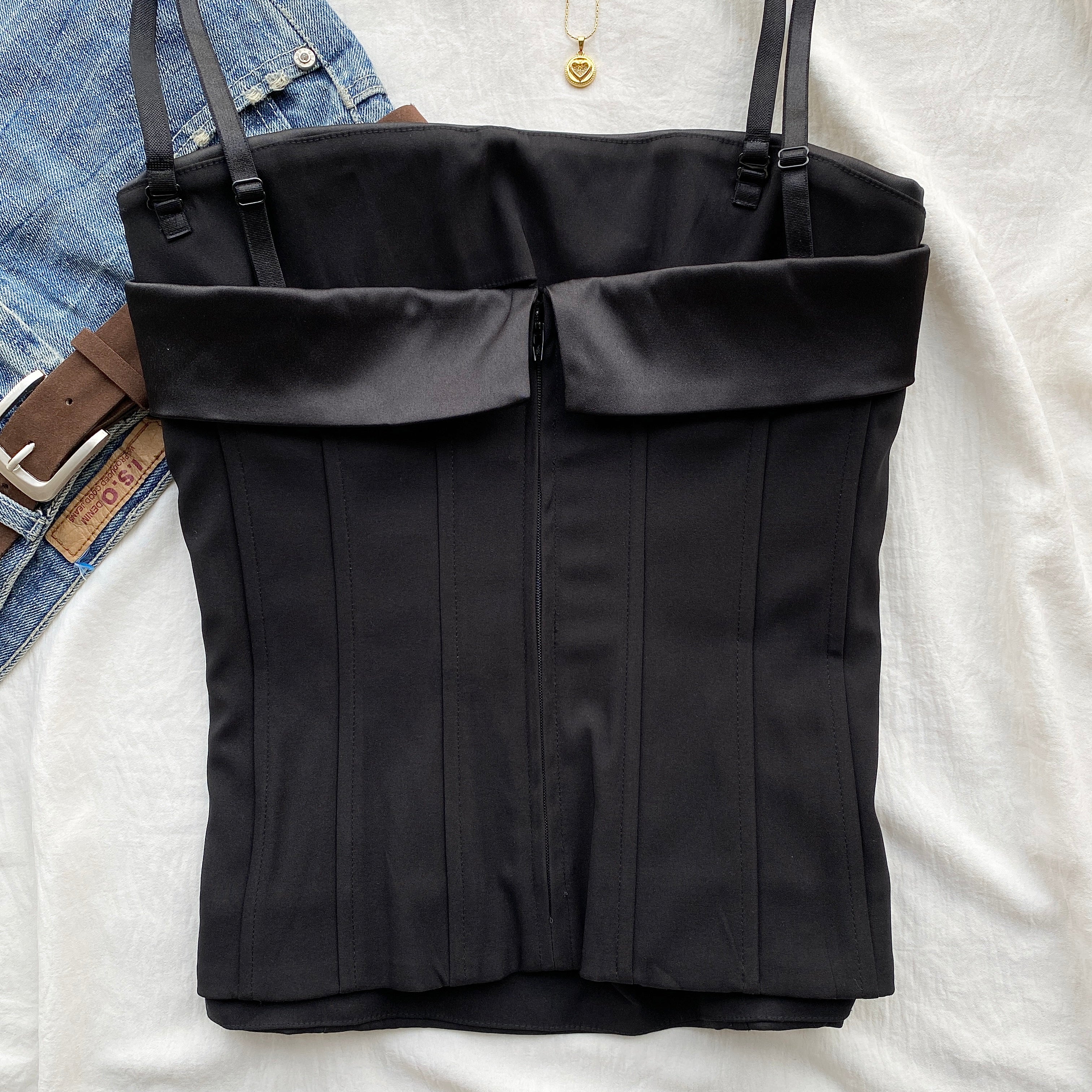 BLACK FOLD-OVER CORSET (Bust : 34-36, Upper Waist : 30-32)