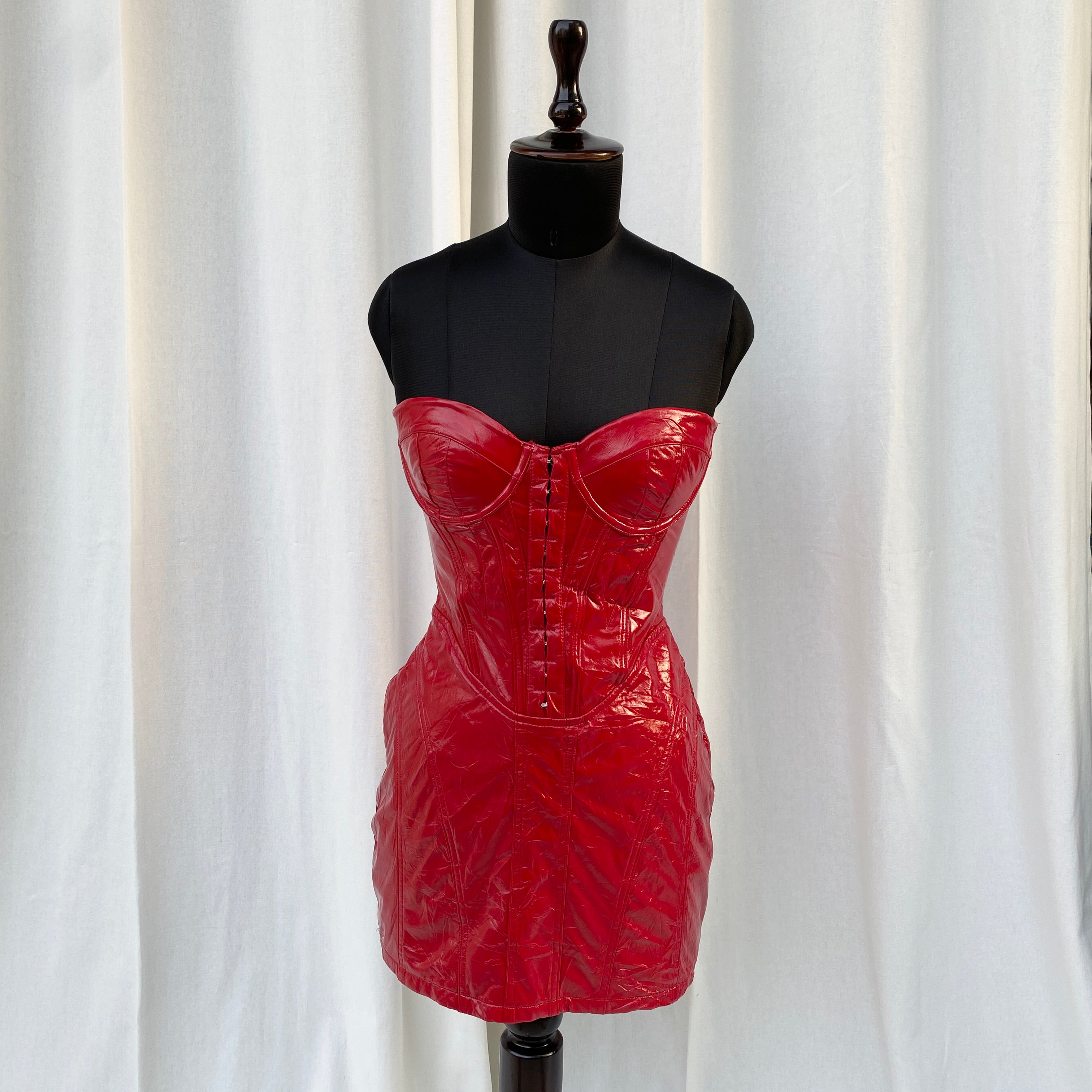 RED FAUX LEATHER DRESS (Bust : 34-36, Upper Waist : 28-30)