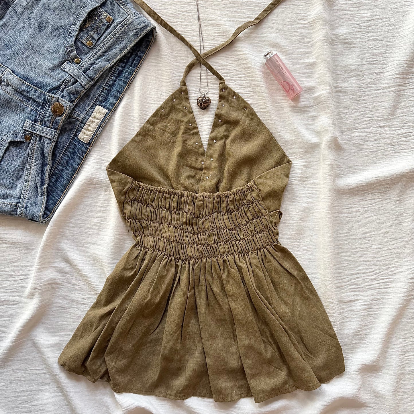 BUTTON TOP IN OLIVE GREEN (Bust : 28-34, Upper Waist : 22-28)