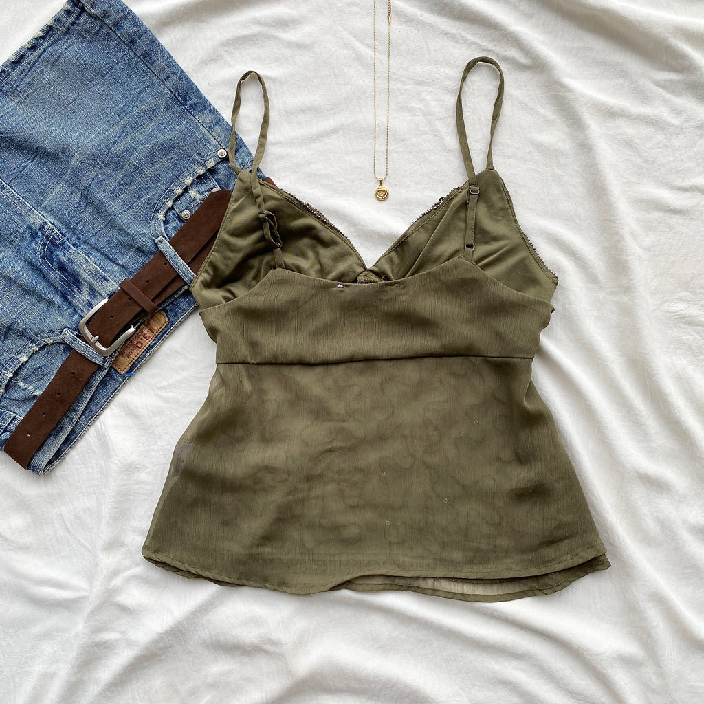 OLIVE GREEN EMBELLISHED TOP (Bust : 34-36, Upper Waist : 28-32)