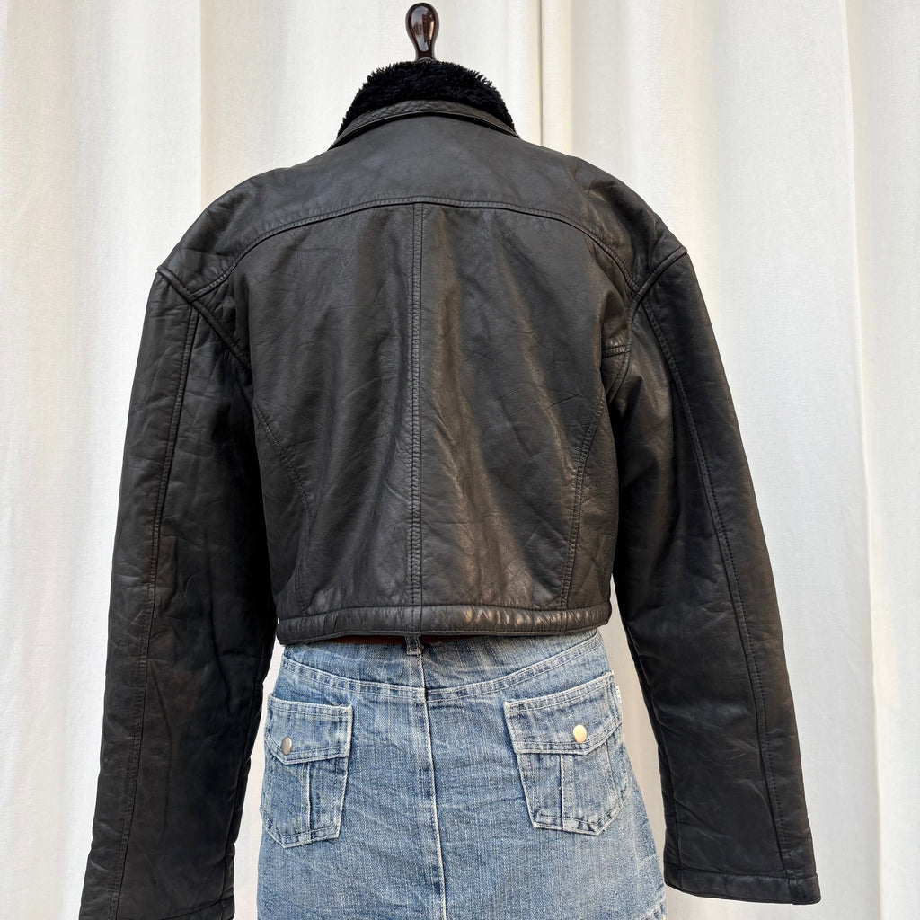 BLACK LEATHER JACKET WITH FURR (Fits M/L)