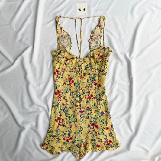 YELLOW FLORAL PLAYSUIT FROM BERSHKA (Bust : 32-34, Upper Waist : 28-30)