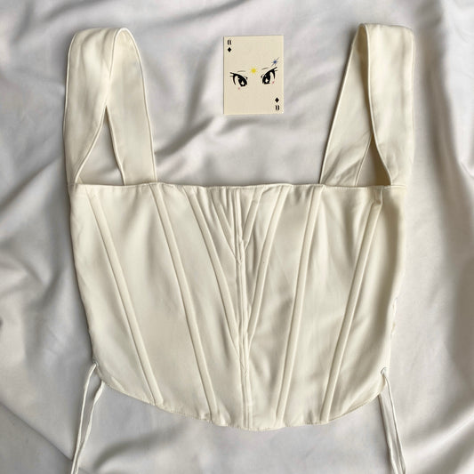 WHITE CORSET WITH ADJUSTABLE SIDES (Bust : 30-34, Upper Waist : 24-26)