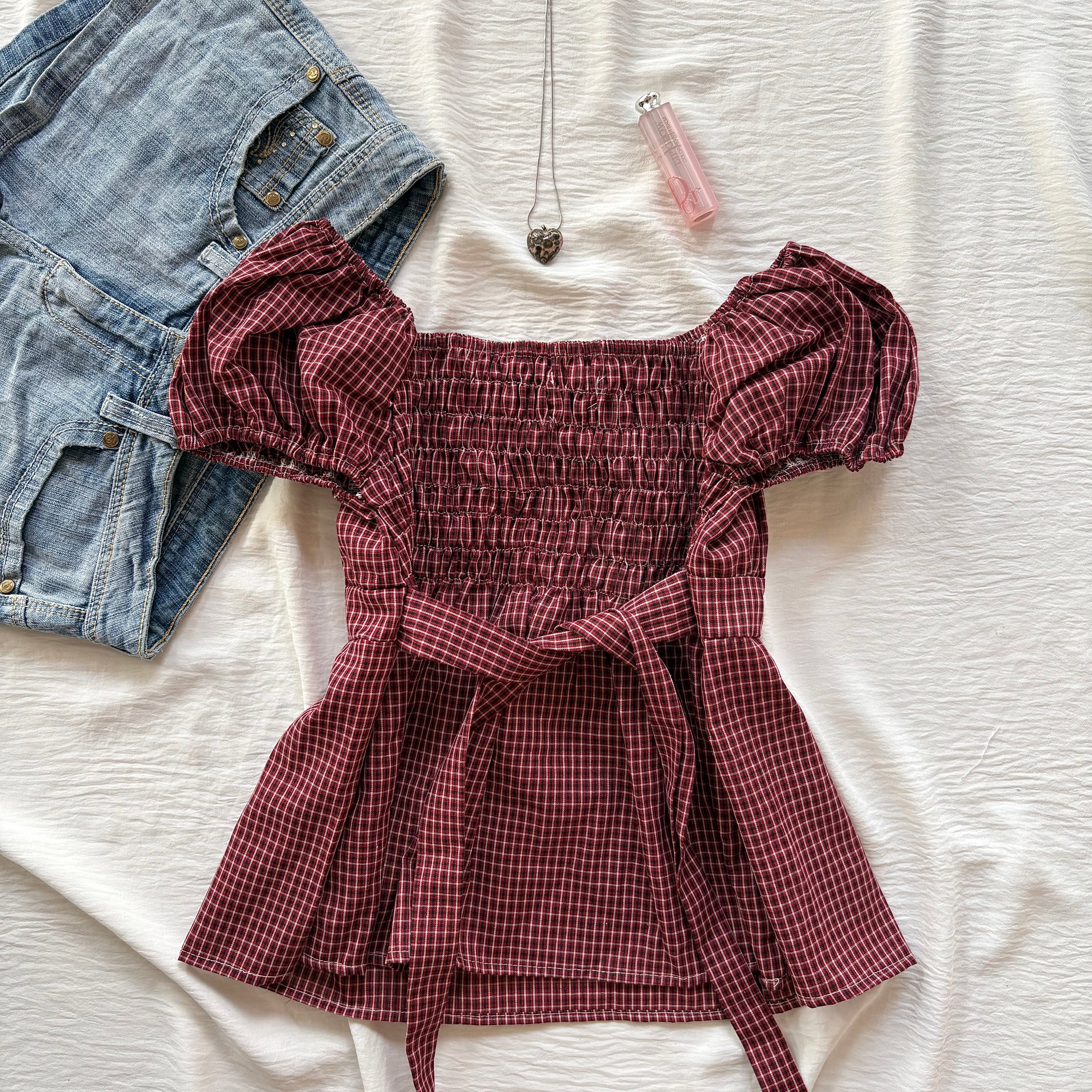 PLAID TOP IN RED (Bust : 28-34, Upper Waist : 24-28)