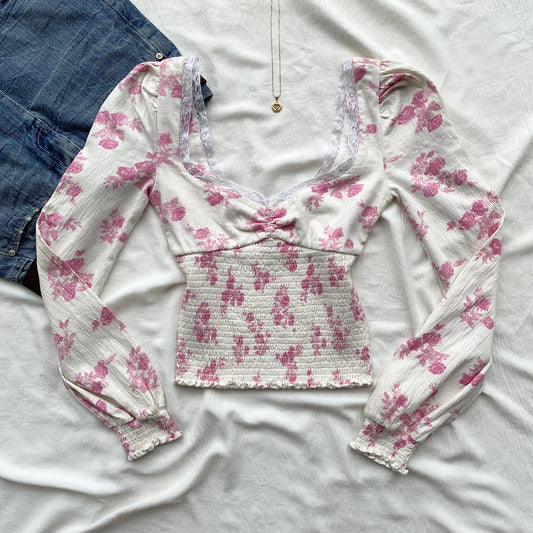 PINK FLORAL TOP FROM URBAN OUTFITTERS (Bust : 28-32, Upper Waist : 23-28)