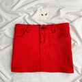 RED DENIM SKIRT (Waist : 32-34)