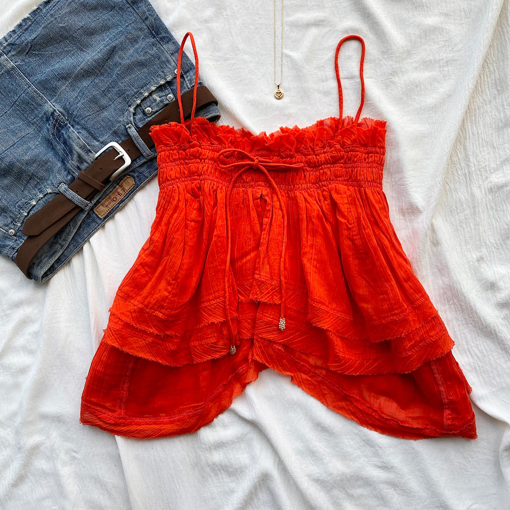 RED BABYDOLL TOP FROM FREE PEOPLE (Bust : 32-34, Upper Waist : 26-32)