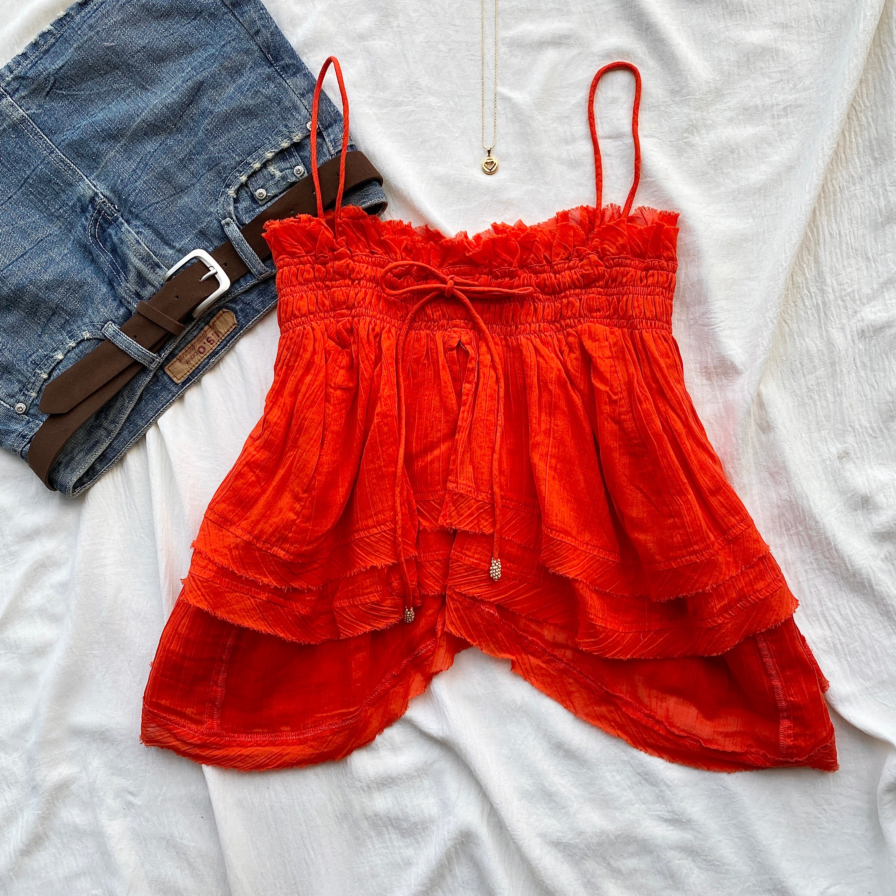 RED BABYDOLL TOP FROM FREE PEOPLE (Bust : 32-34, Upper Waist : 26-32)