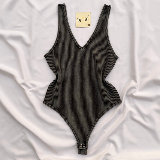 ASH GREY RIBBED BODYSUIT (Bust : 30-34, Upper Waist : 26-32)